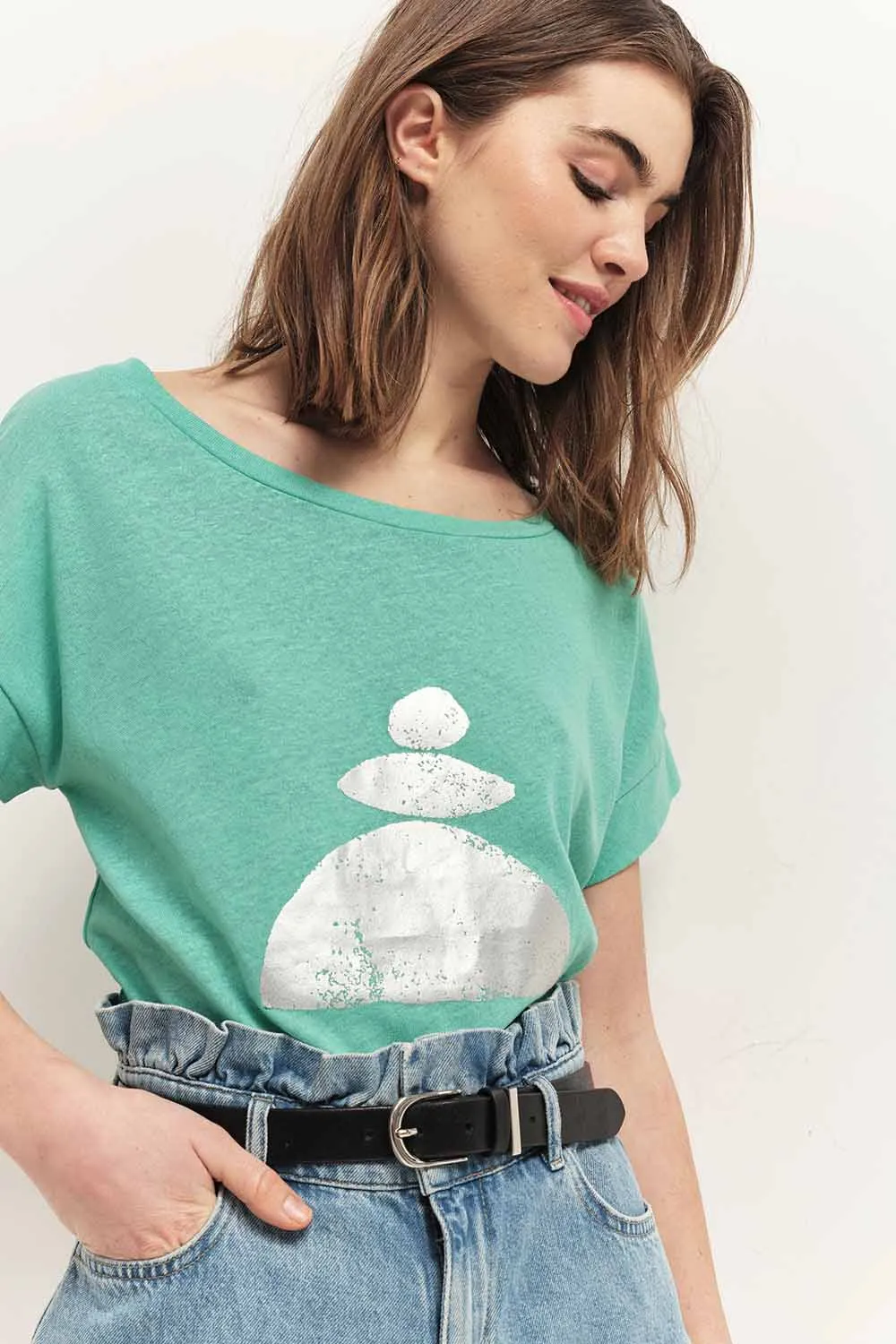 MANIA - T-shirt menthe visuel danseuse arty minimal