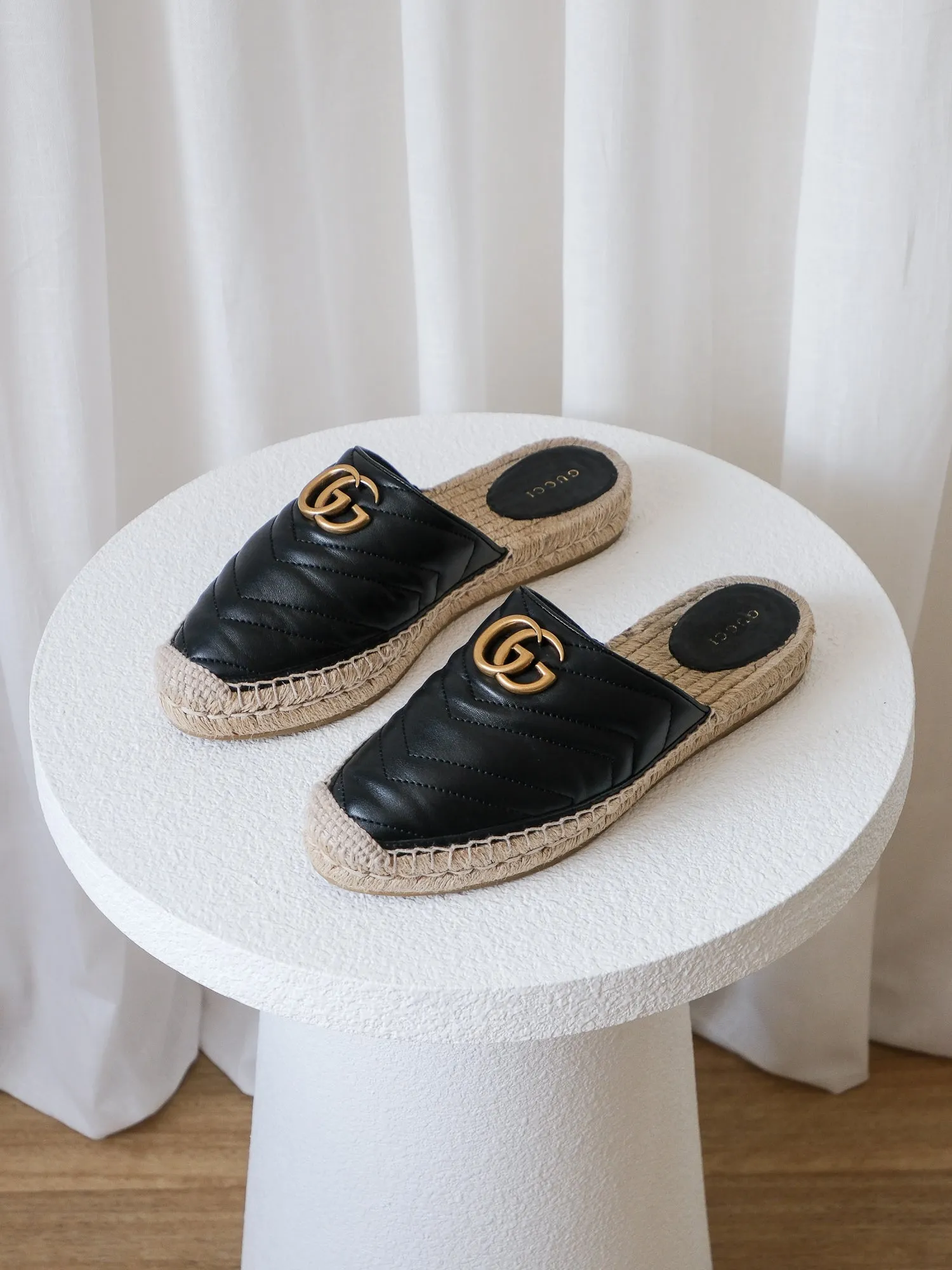 'Marmont' Matelasse Flat Espadrille Mules, Size 38.5