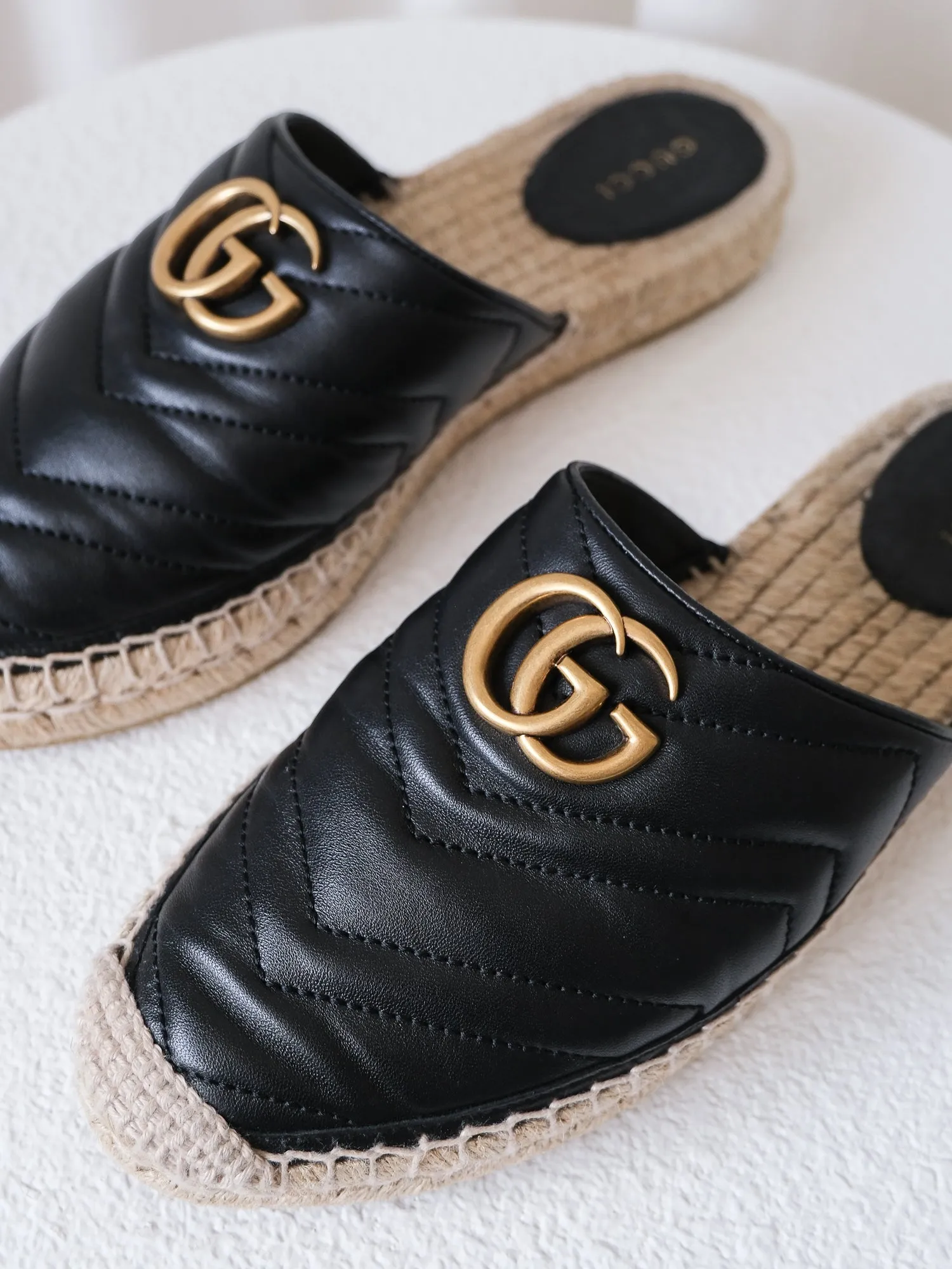 'Marmont' Matelasse Flat Espadrille Mules, Size 38.5