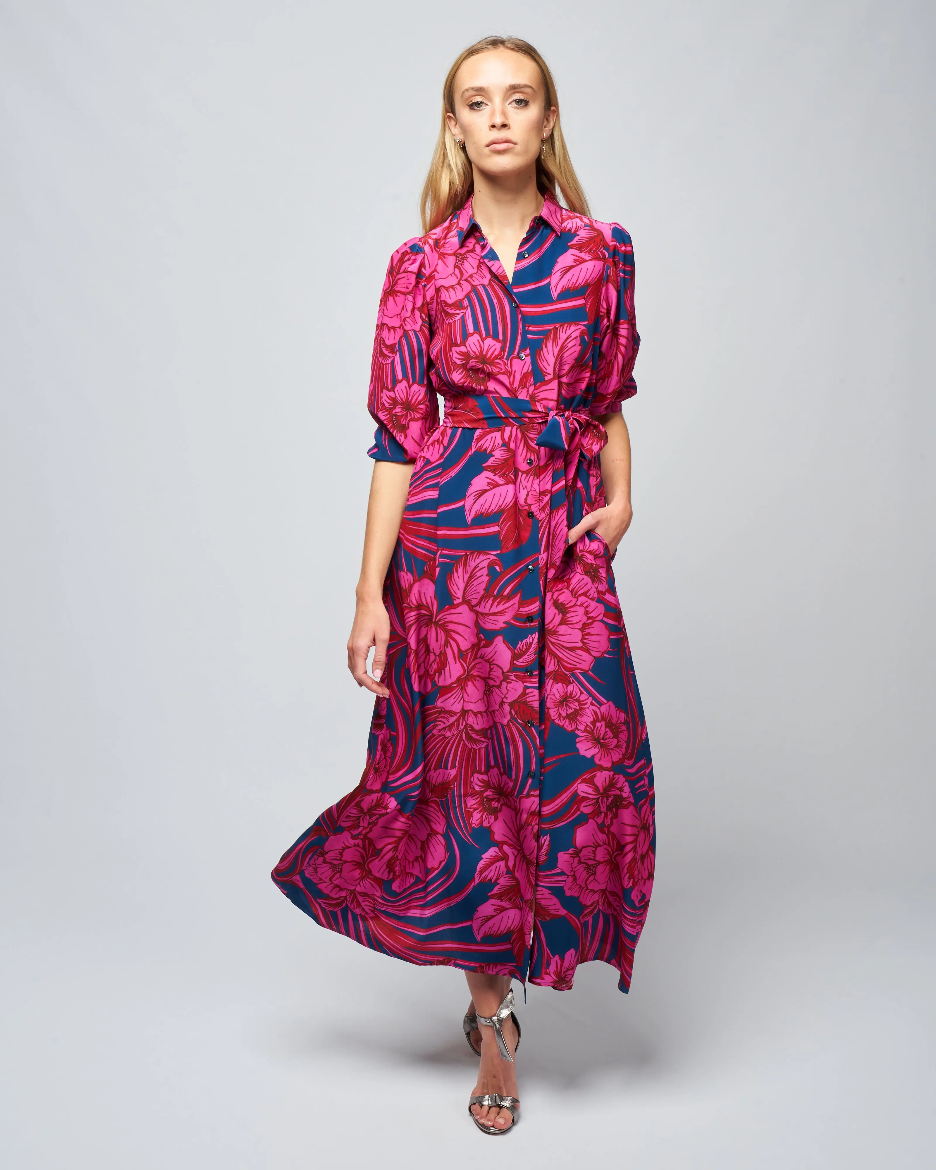 medea 34 dress - fuschia navy flower palm