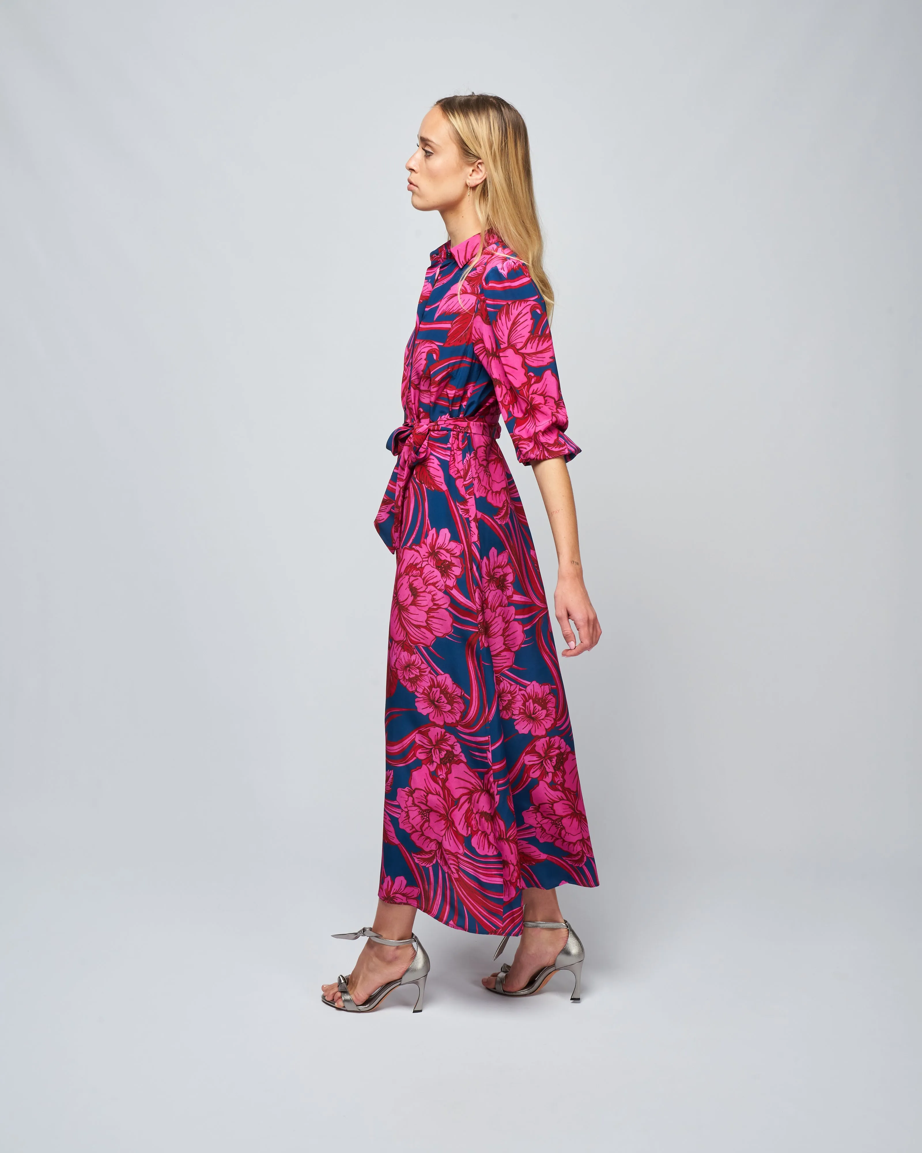medea 34 dress - fuschia navy flower palm