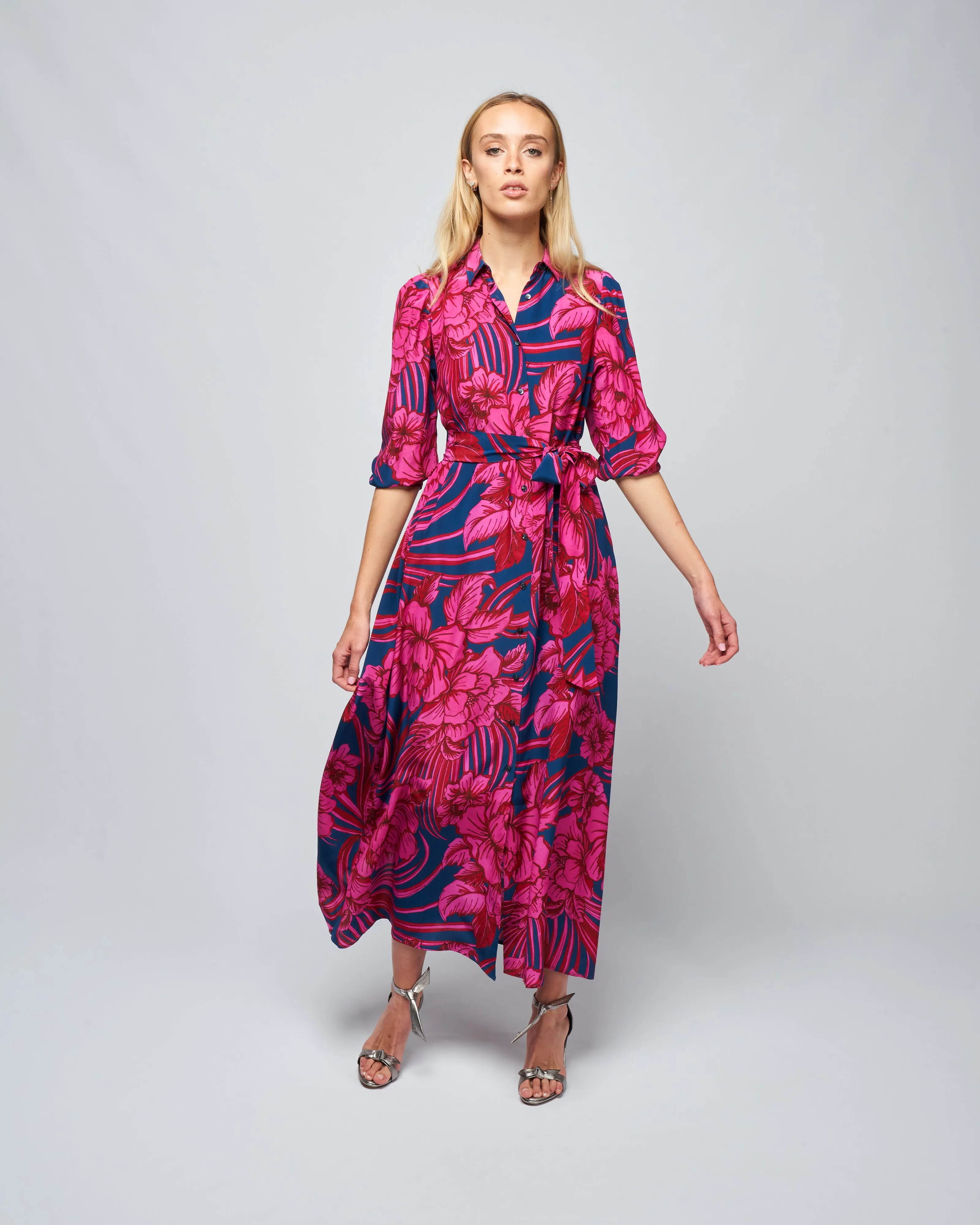 medea 34 dress - fuschia navy flower palm
