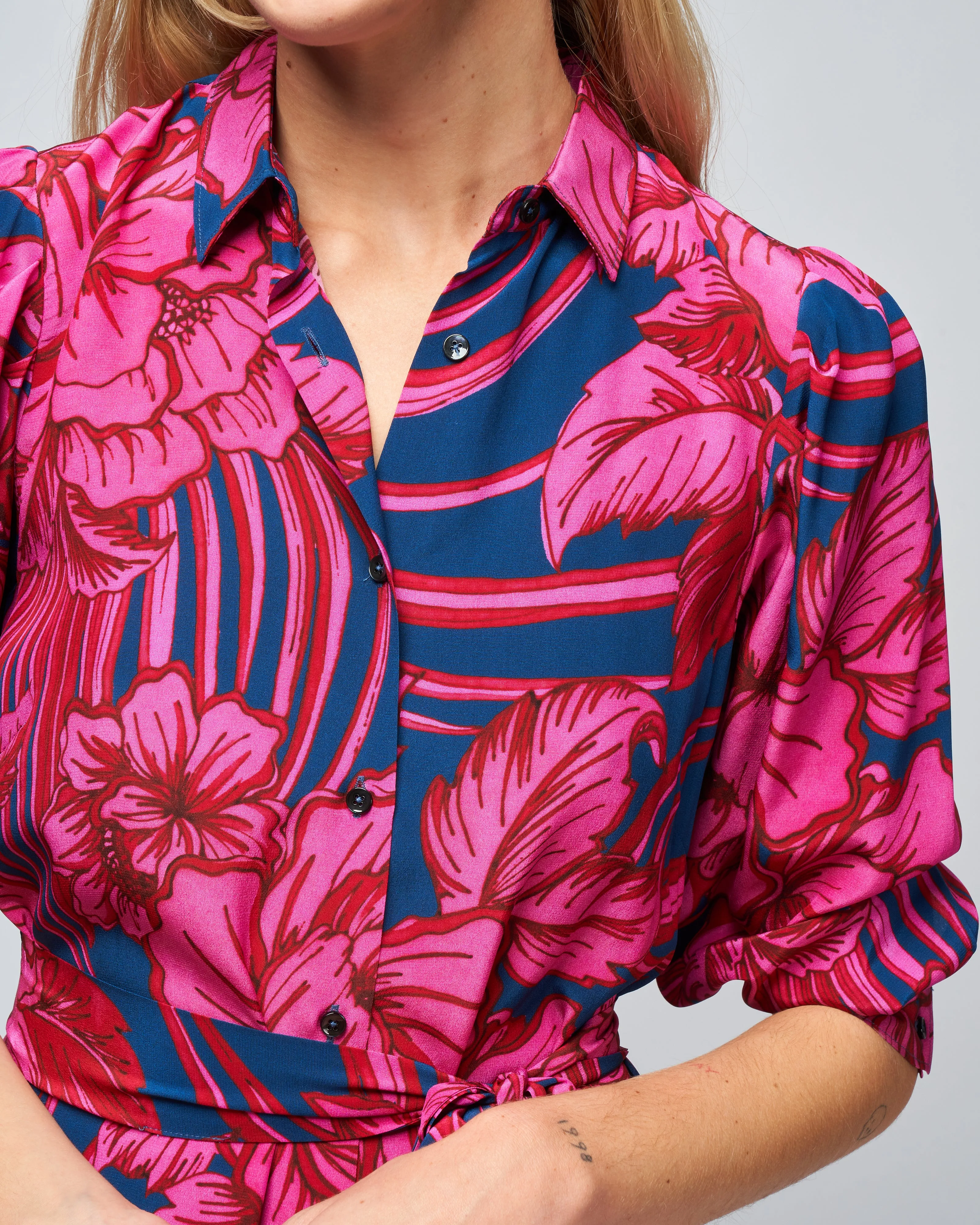 medea 34 dress - fuschia navy flower palm