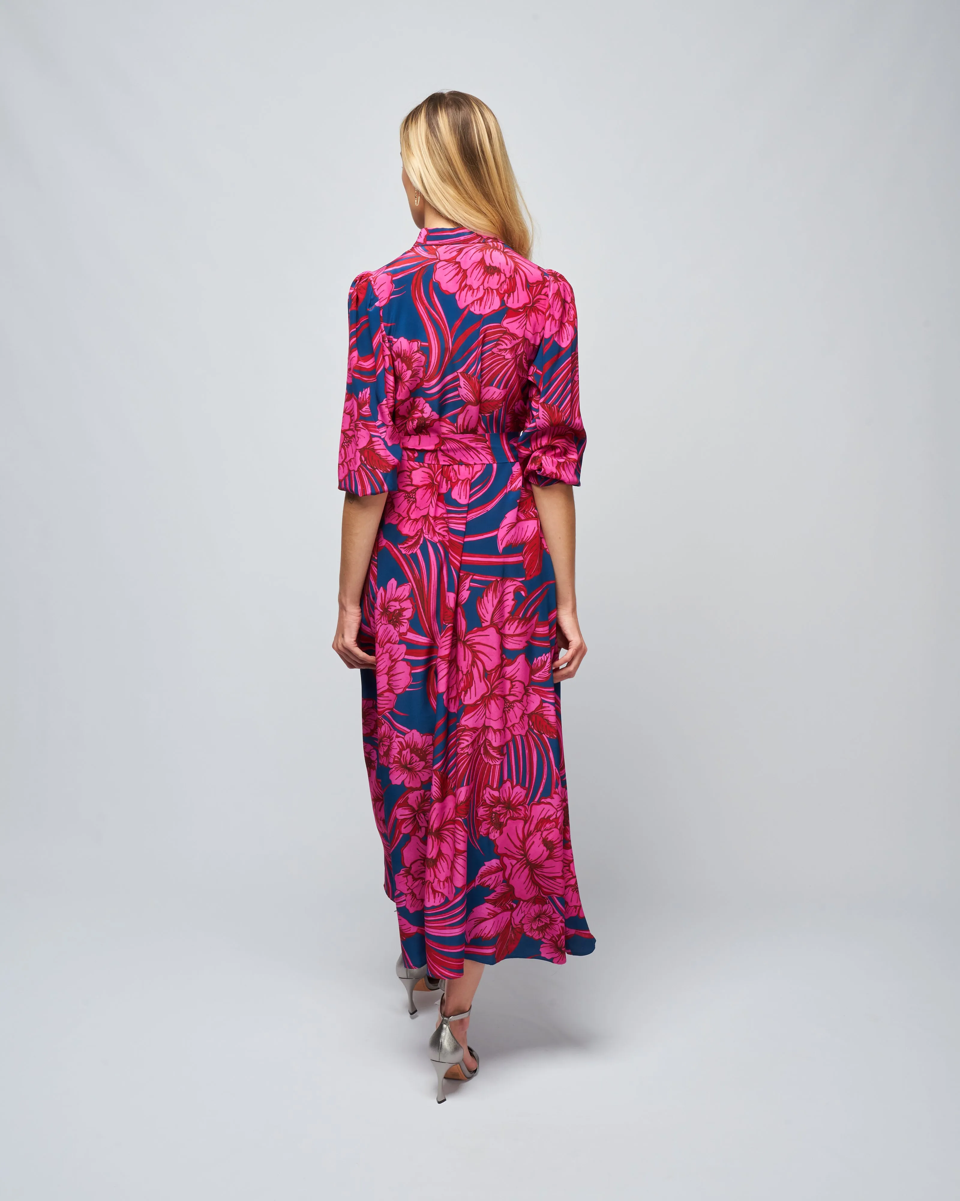 medea 34 dress - fuschia navy flower palm