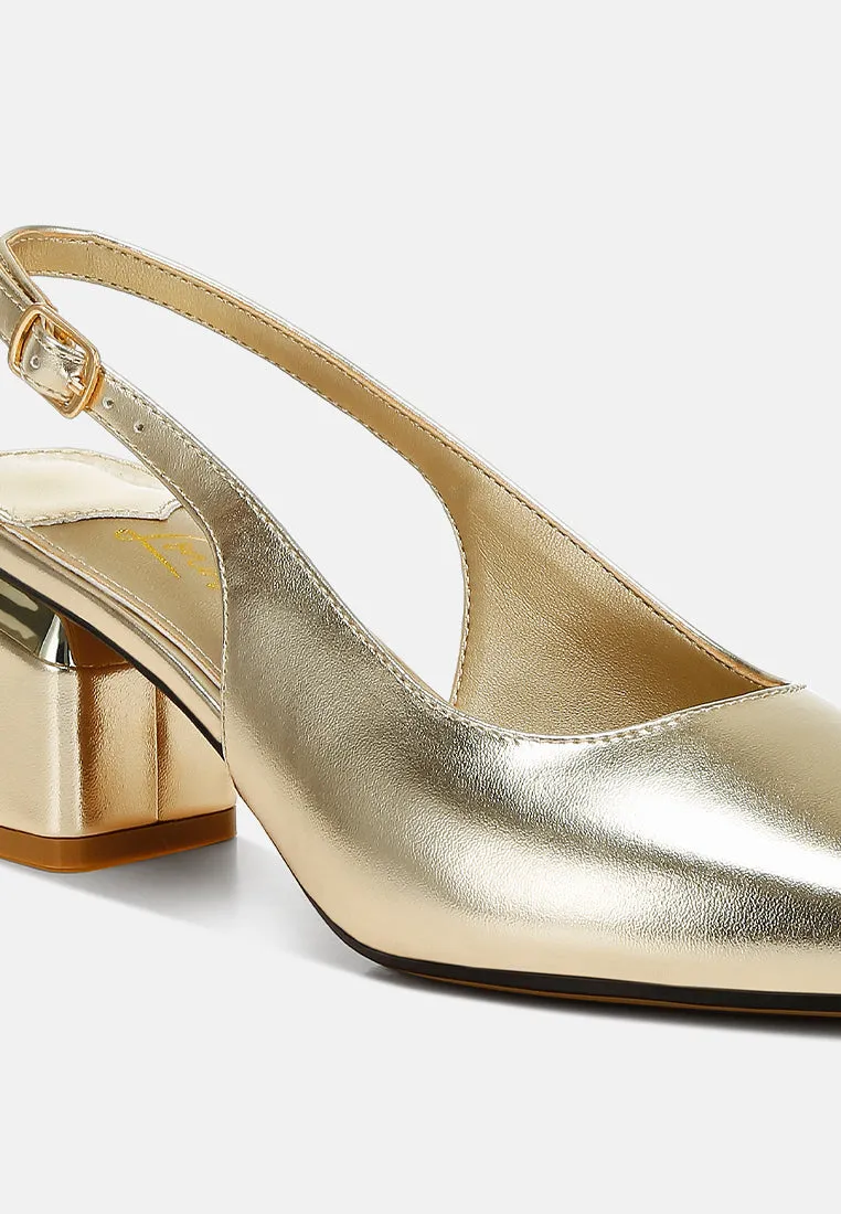 Metallic Faux Leather Slingback Sandals By RAG