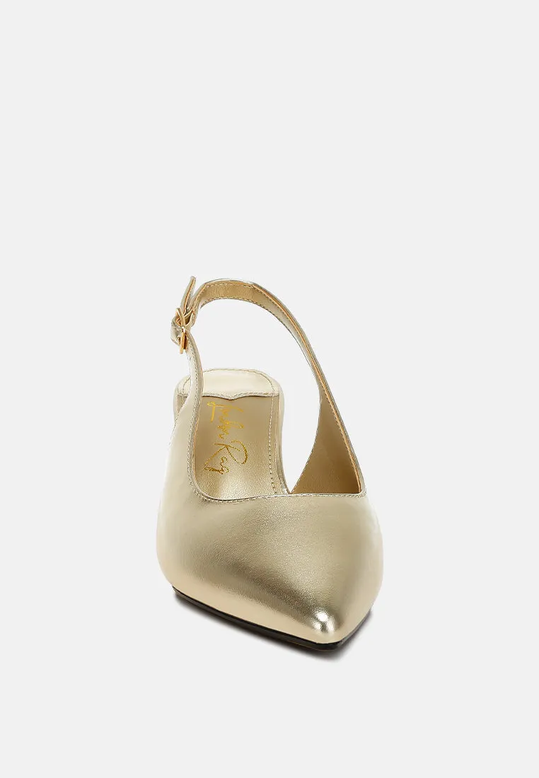 Metallic Faux Leather Slingback Sandals By RAG
