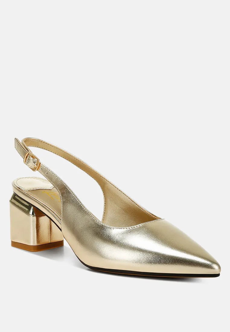 Metallic Faux Leather Slingback Sandals By RAG