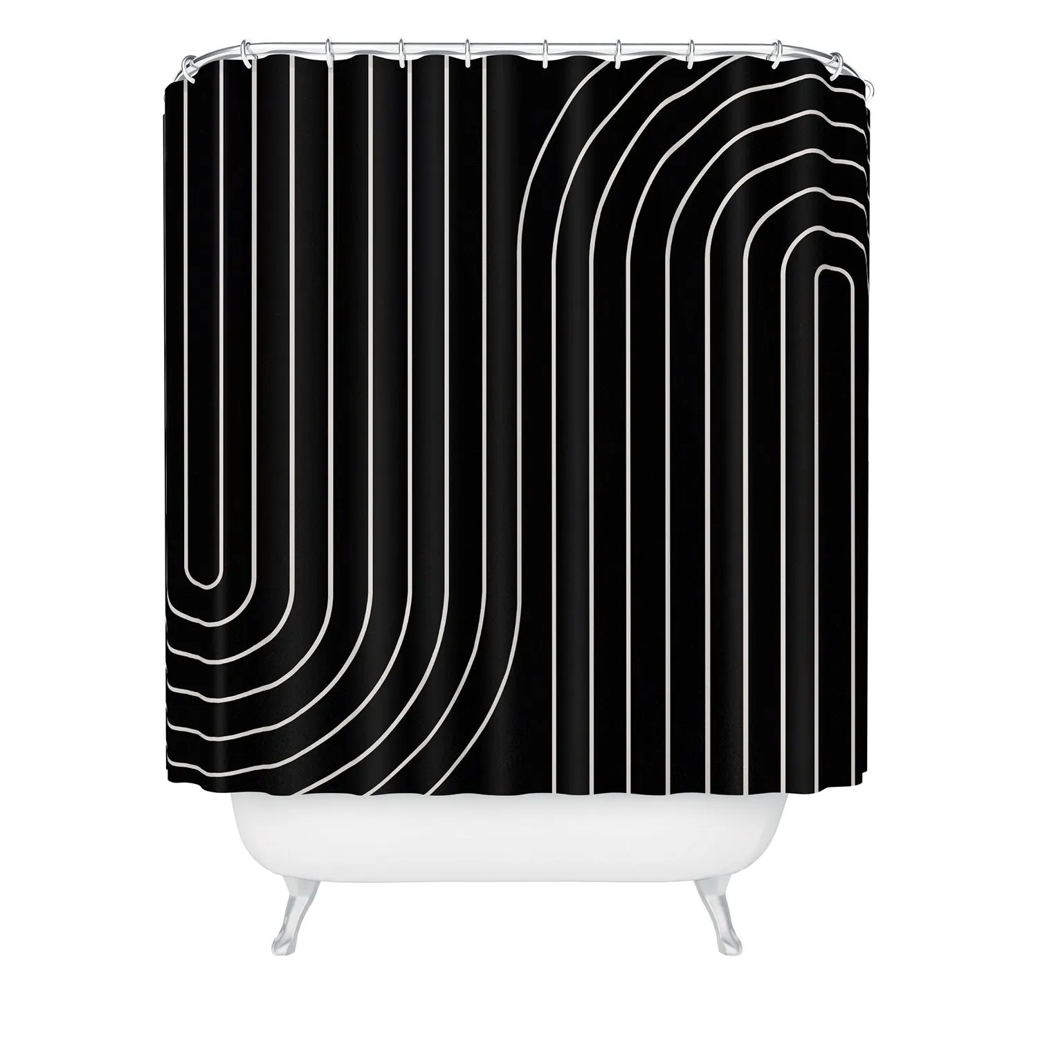 MINIMAL LINE CURVATURE BLACK SHOWER CURTAIN