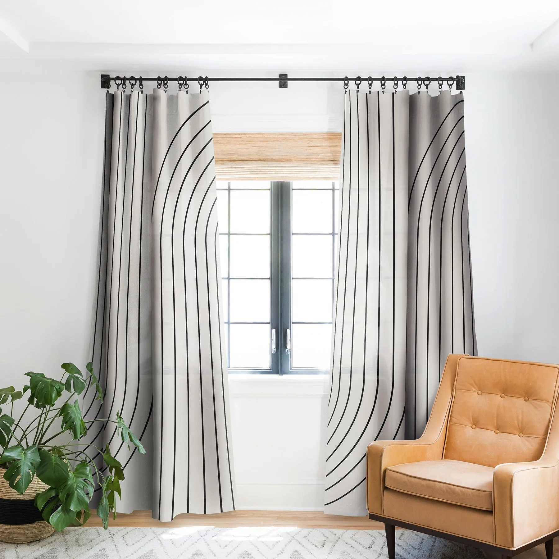 MINIMAL LINE CURVATURE WHITE WINDOW CURTAINS
