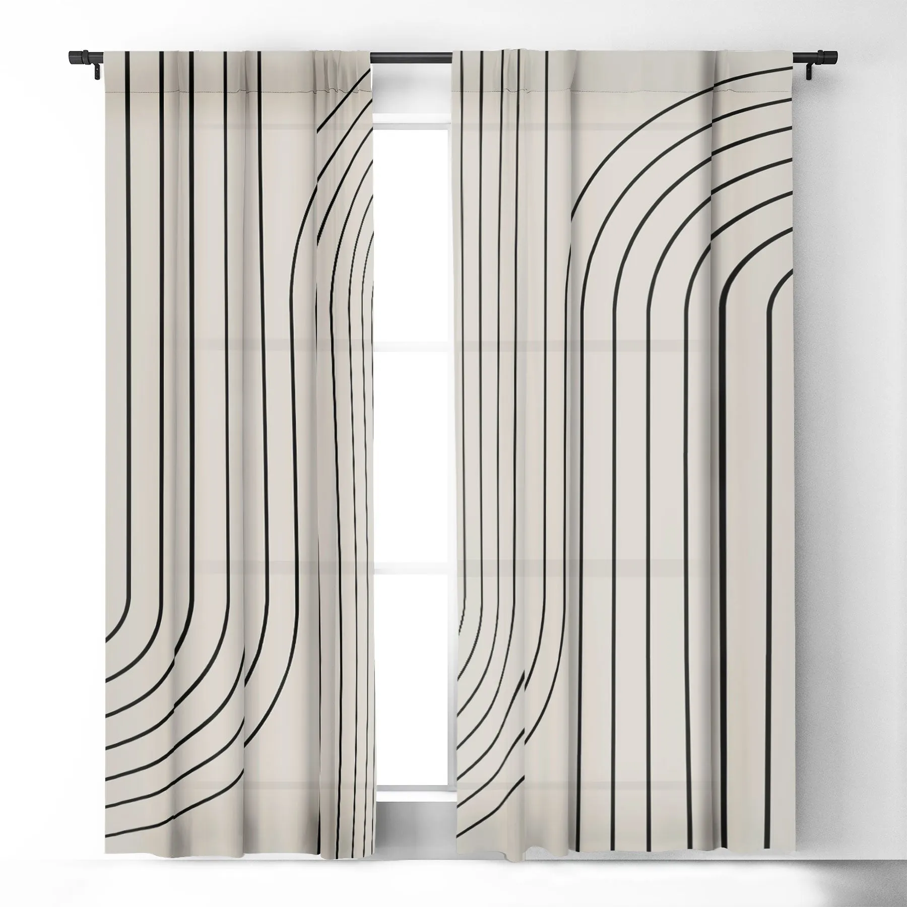 MINIMAL LINE CURVATURE WHITE WINDOW CURTAINS