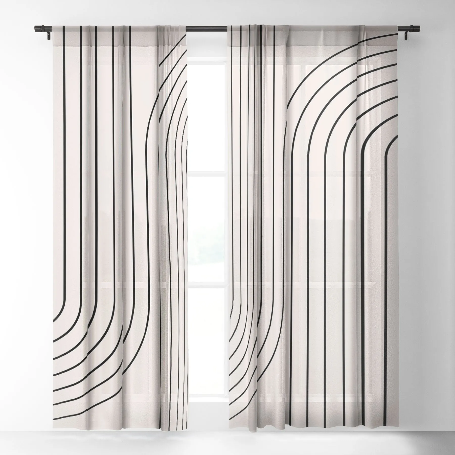 MINIMAL LINE CURVATURE WHITE WINDOW CURTAINS