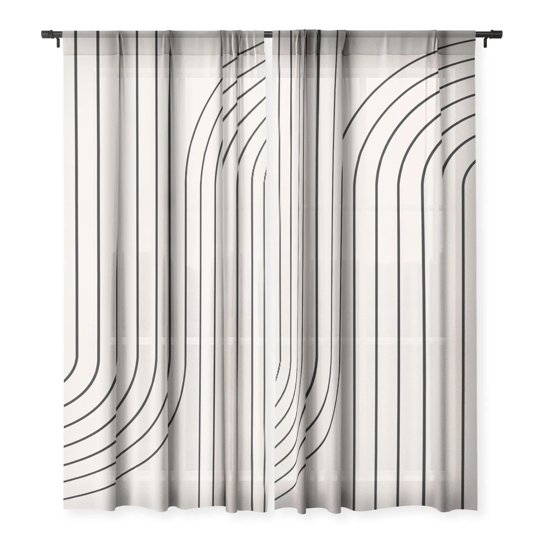 MINIMAL LINE CURVATURE WHITE WINDOW CURTAINS