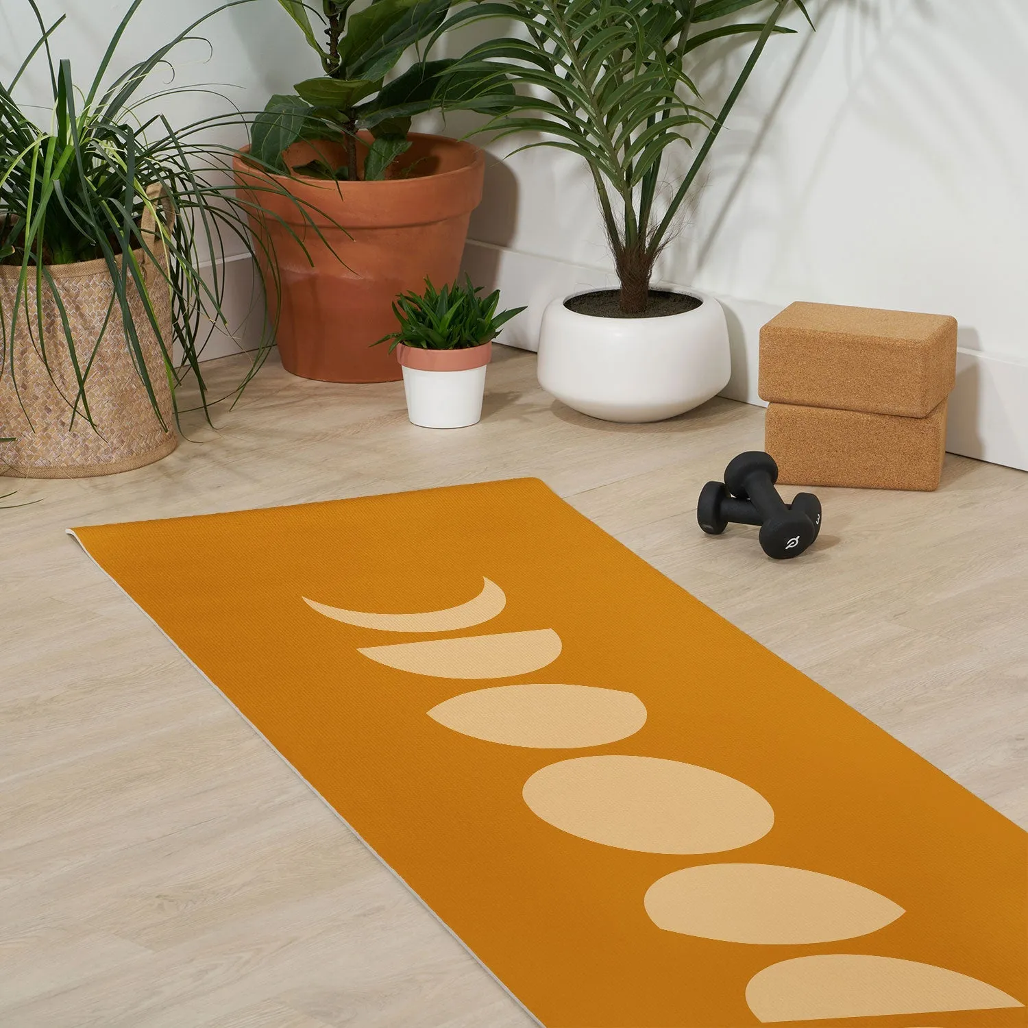 Minimal Moon Phases Orange Yoga Mat