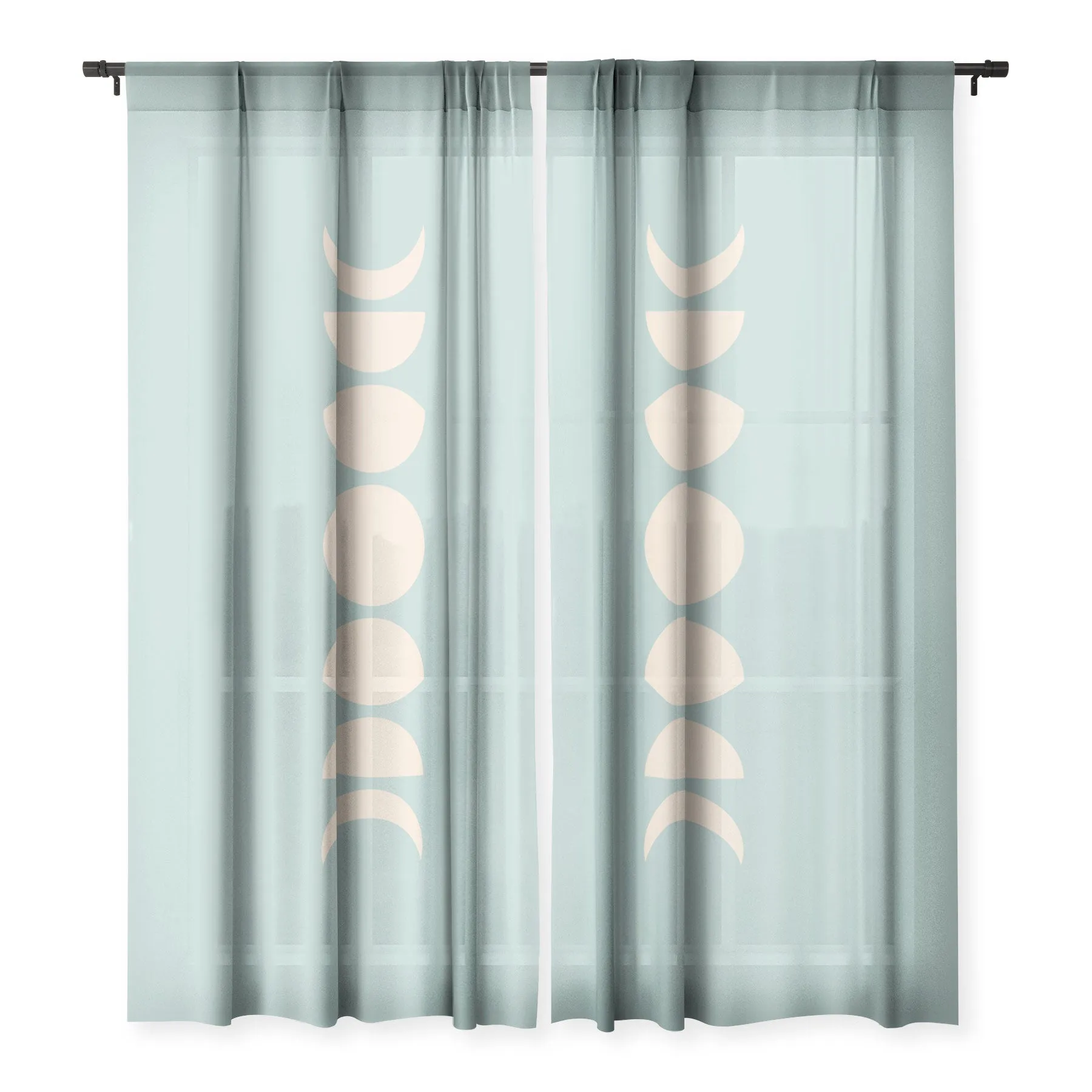 MINIMAL MOON PHASES SAGE WINDOW CURTAINS