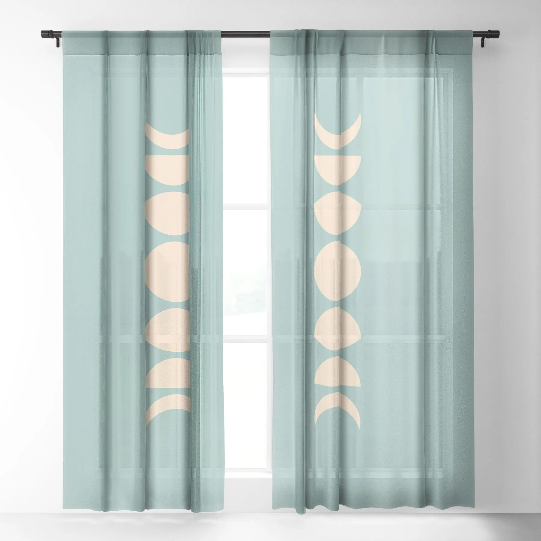 MINIMAL MOON PHASES SAGE WINDOW CURTAINS