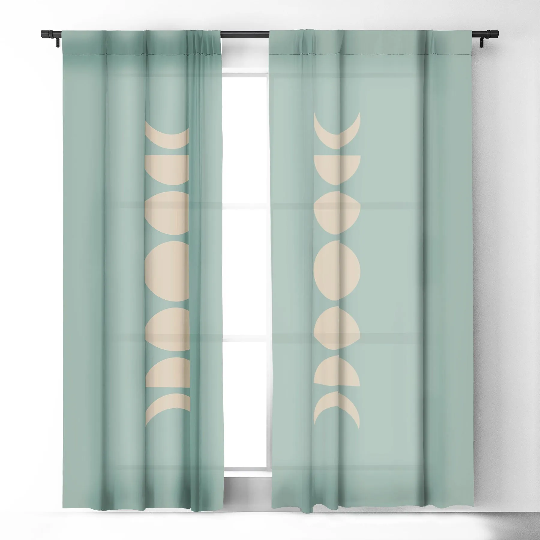 MINIMAL MOON PHASES SAGE WINDOW CURTAINS