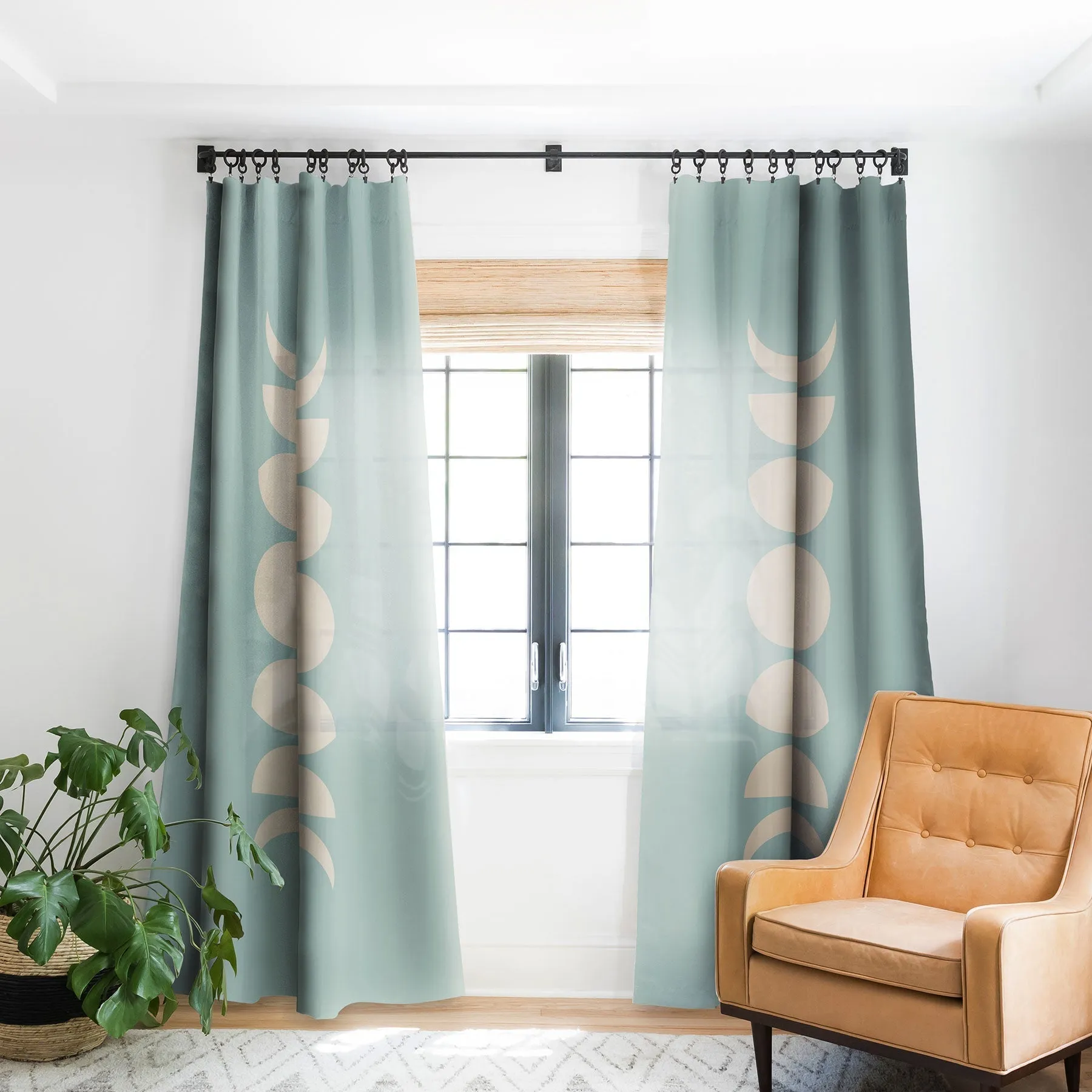 MINIMAL MOON PHASES SAGE WINDOW CURTAINS