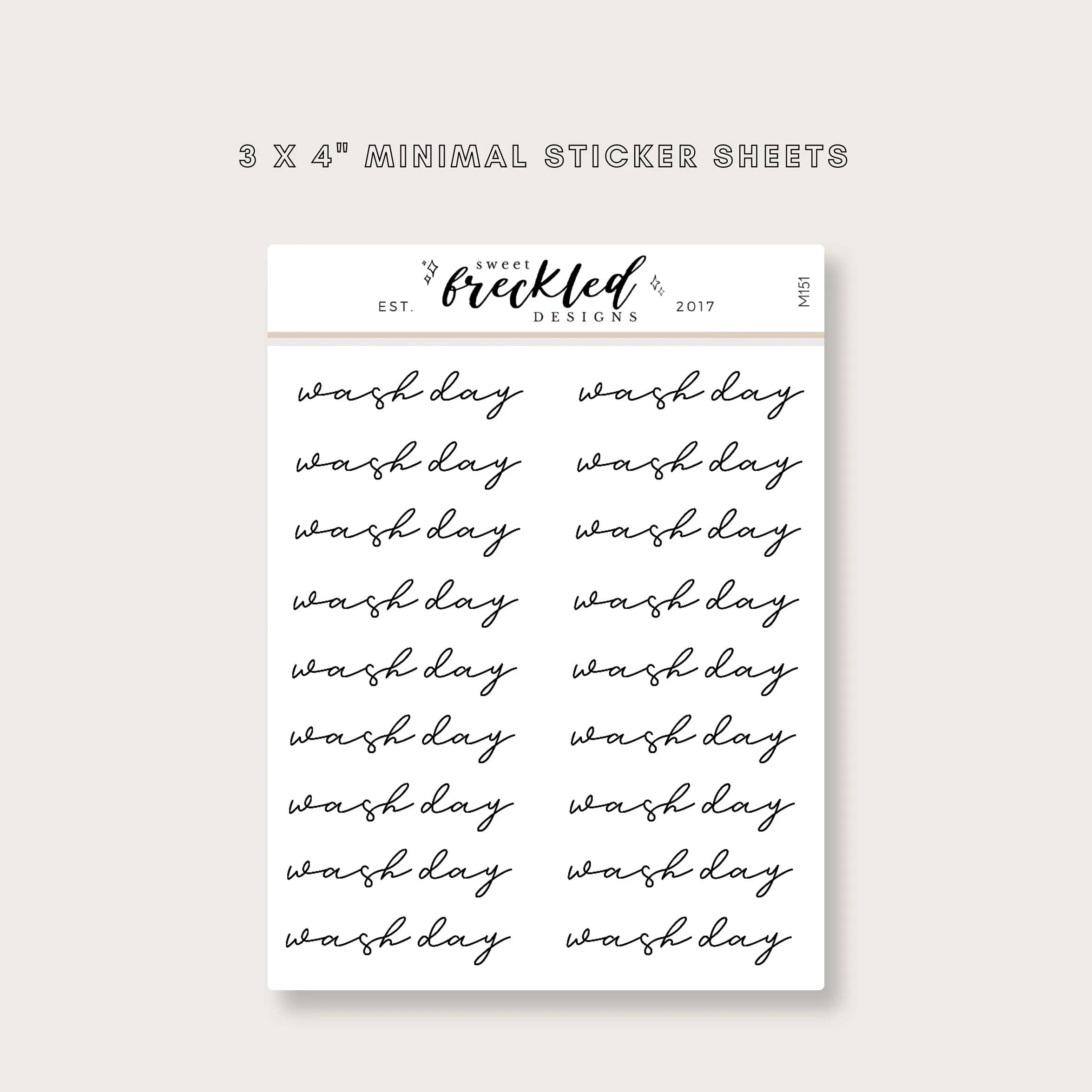 Minimalistic Script "Wash Day" Stickers