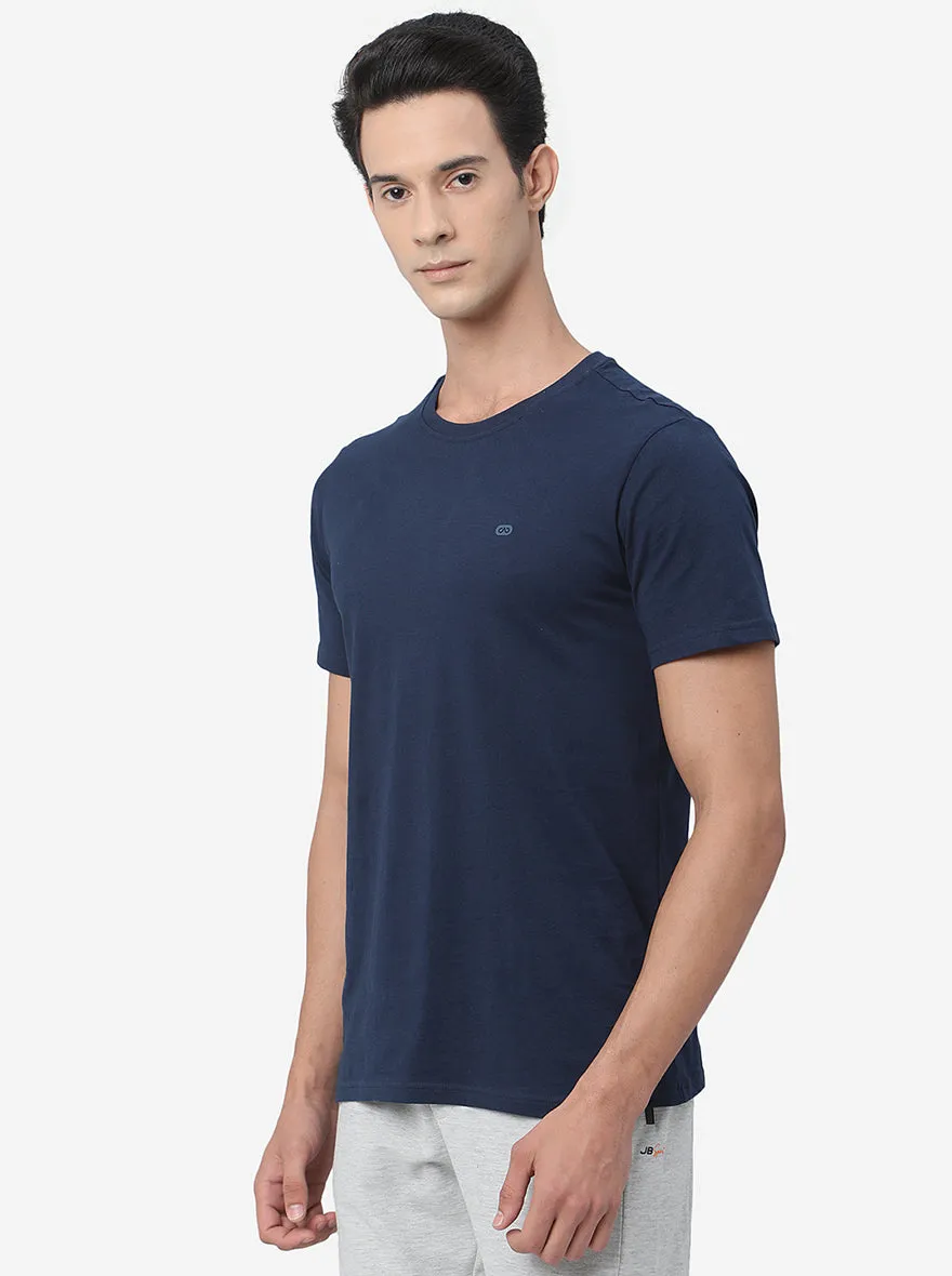 Navy Blue Solid Slim Fit T-Shirt | JadeBlue