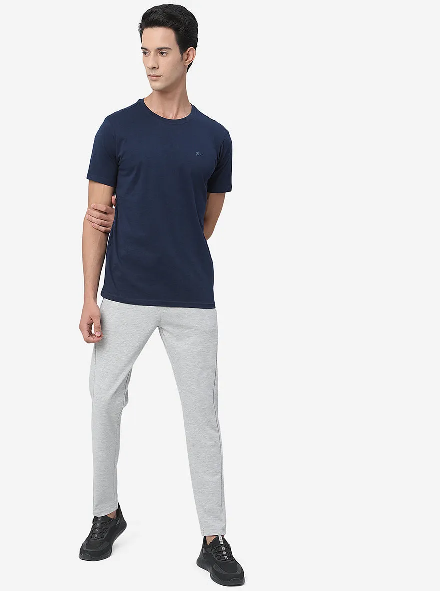 Navy Blue Solid Slim Fit T-Shirt | JadeBlue