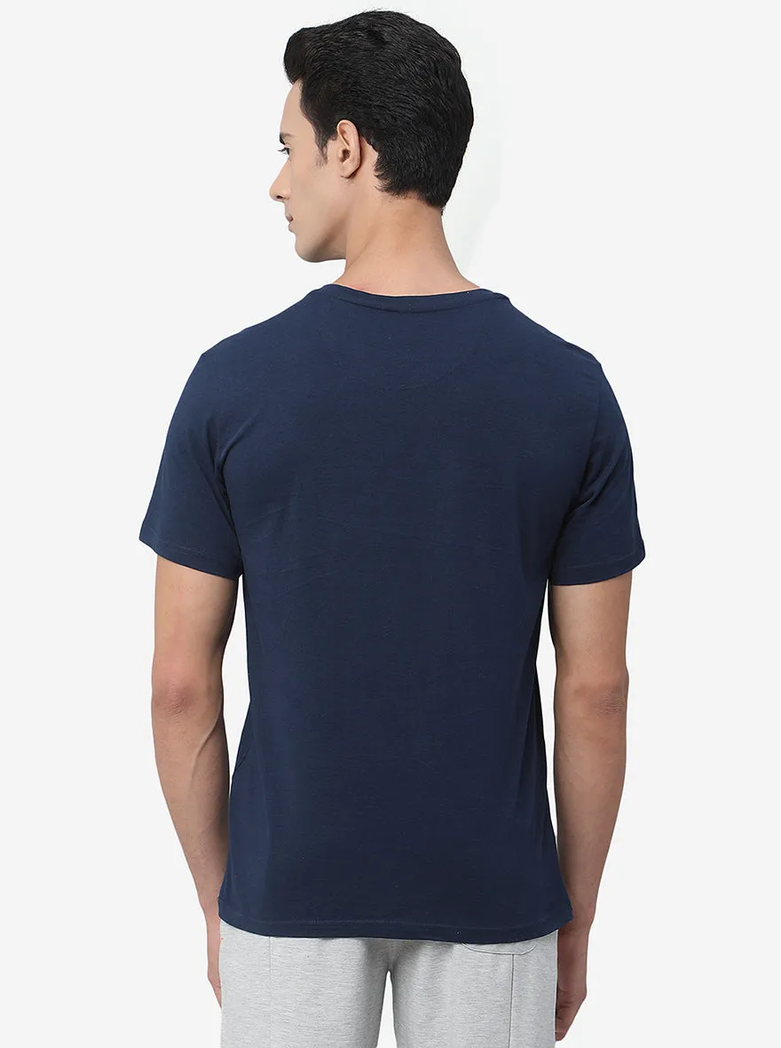 Navy Blue Solid Slim Fit T-Shirt | JadeBlue