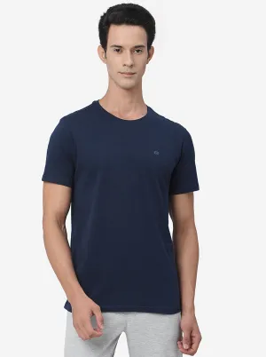 Navy Blue Solid Slim Fit T-Shirt | JadeBlue