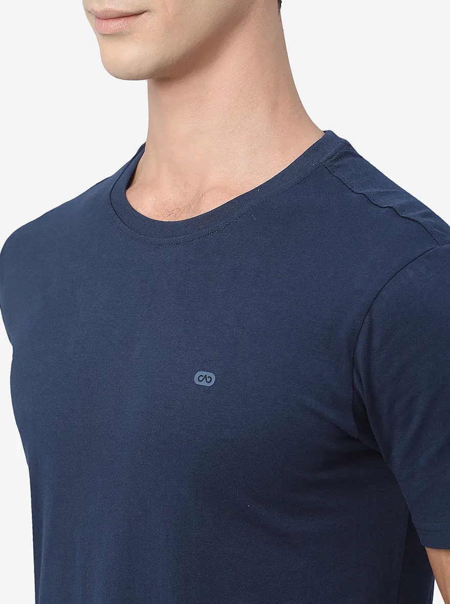 Navy Blue Solid Slim Fit T-Shirt | JadeBlue