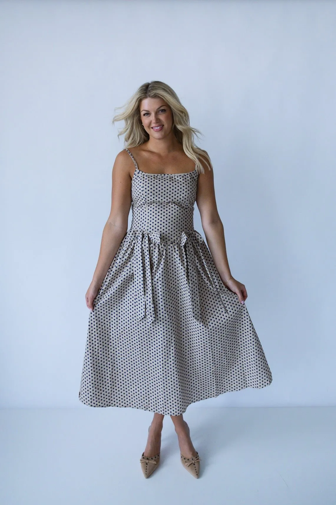Navy Polka Dot Bow Dress-Final Sale