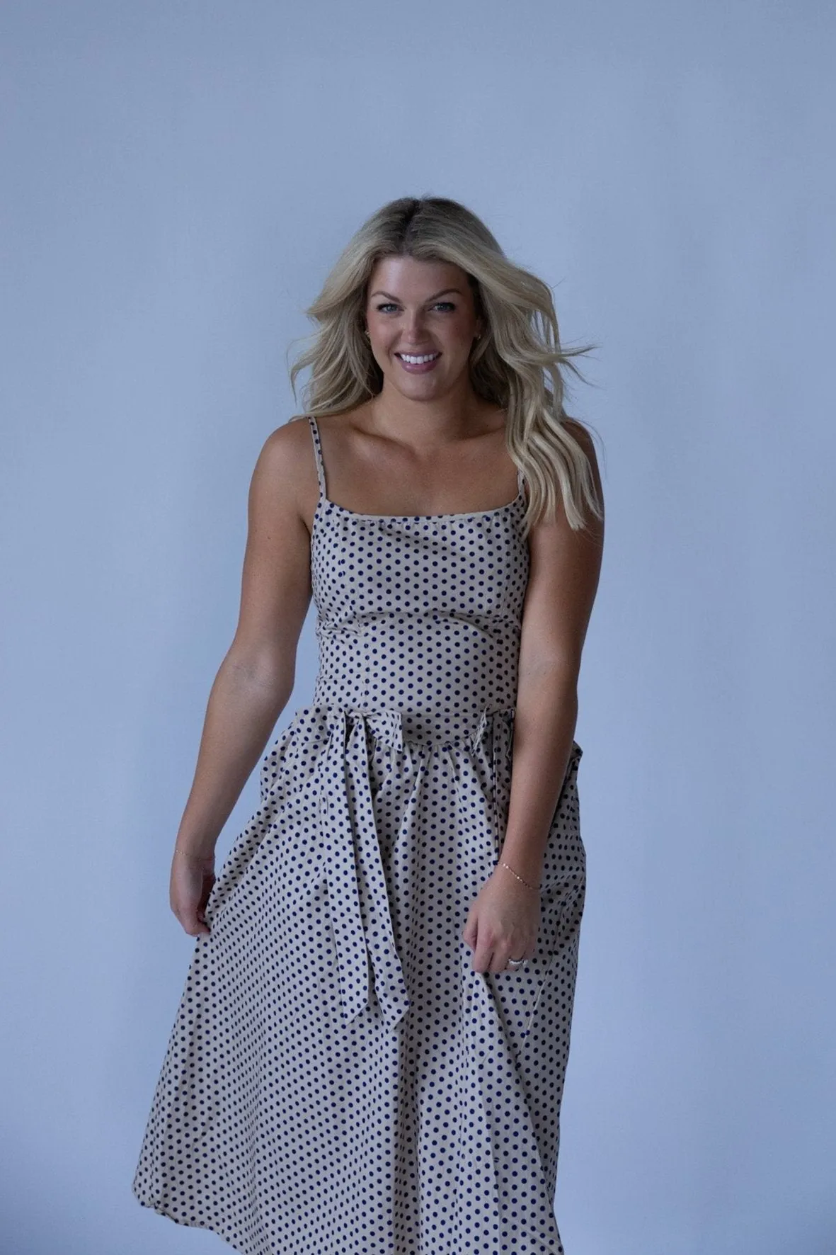 Navy Polka Dot Bow Dress-Final Sale