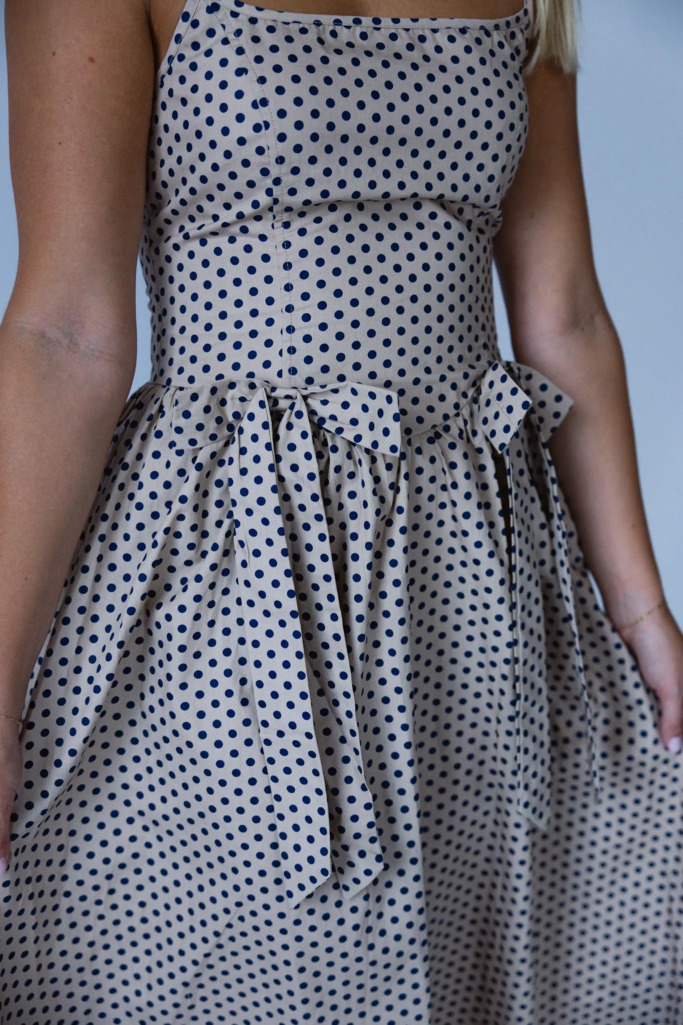 Navy Polka Dot Bow Dress-Final Sale