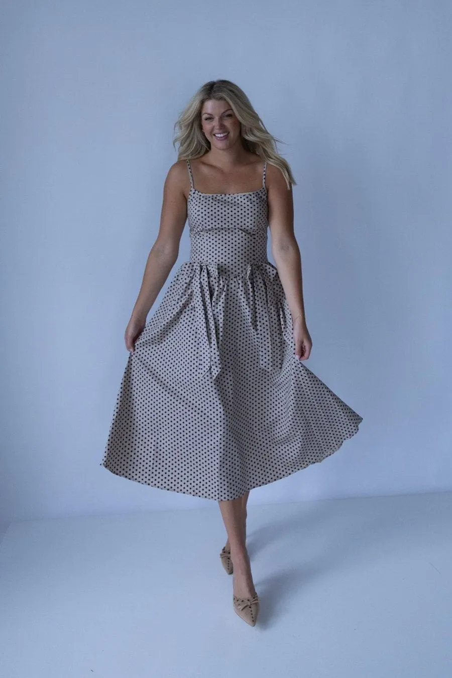 Navy Polka Dot Bow Dress-Final Sale