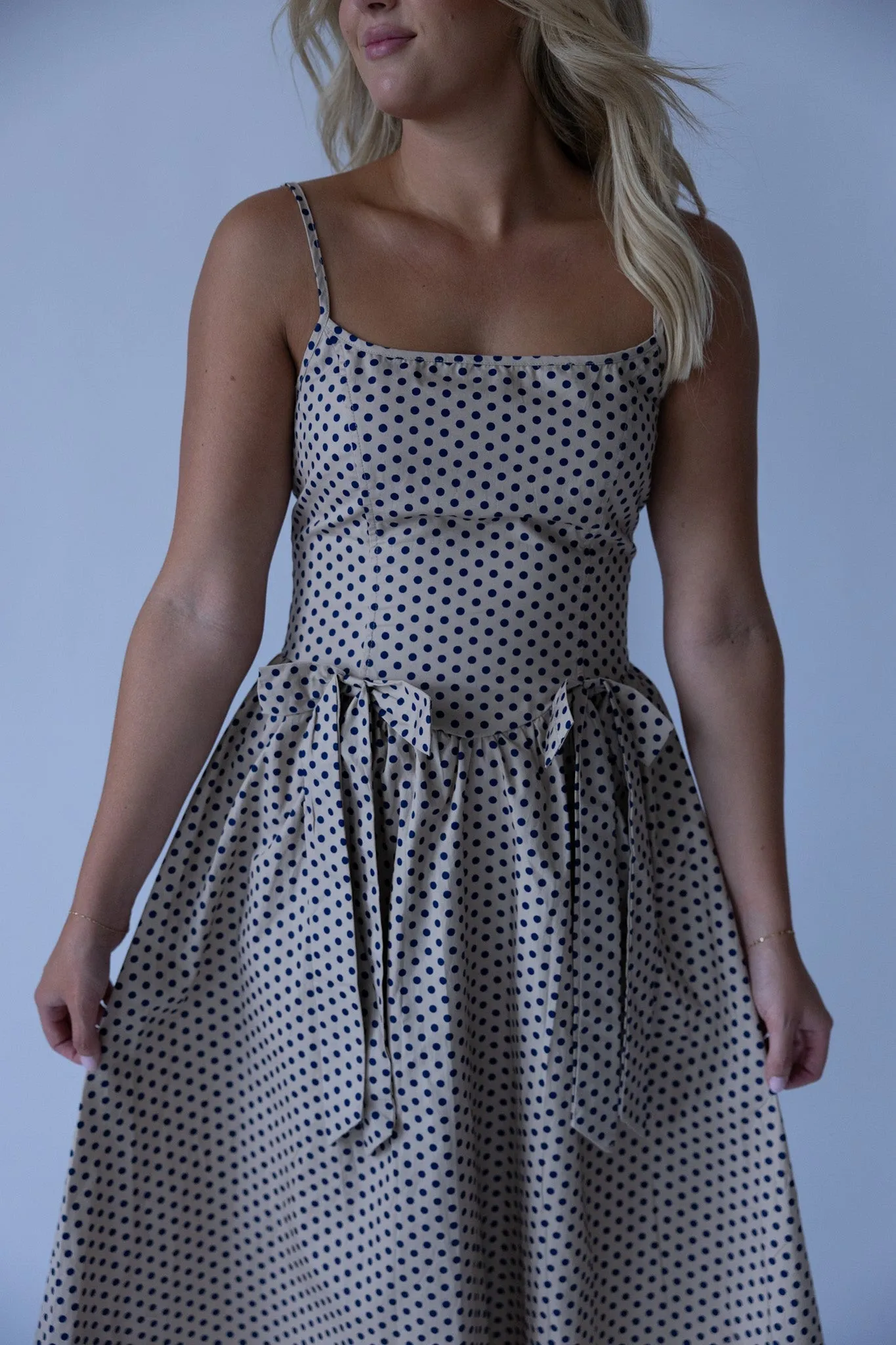 Navy Polka Dot Bow Dress-Final Sale