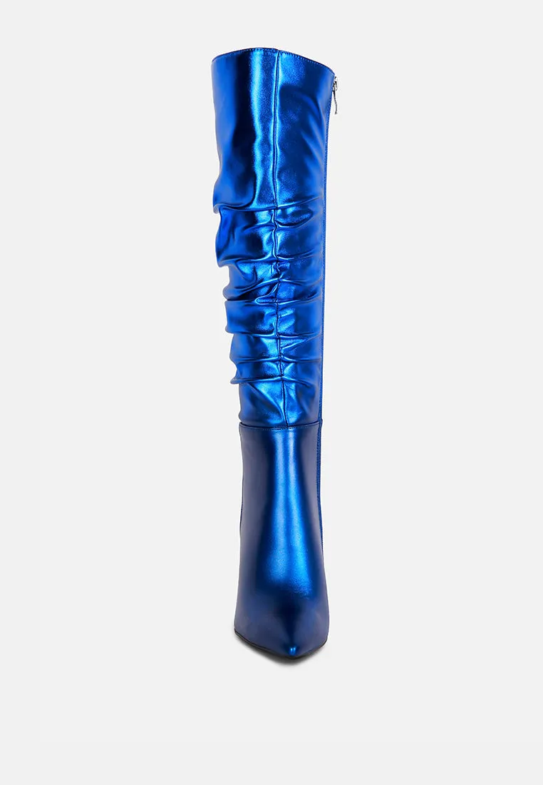 New Expression Metallic Ruched Stiletto Calf Boots By Ruw