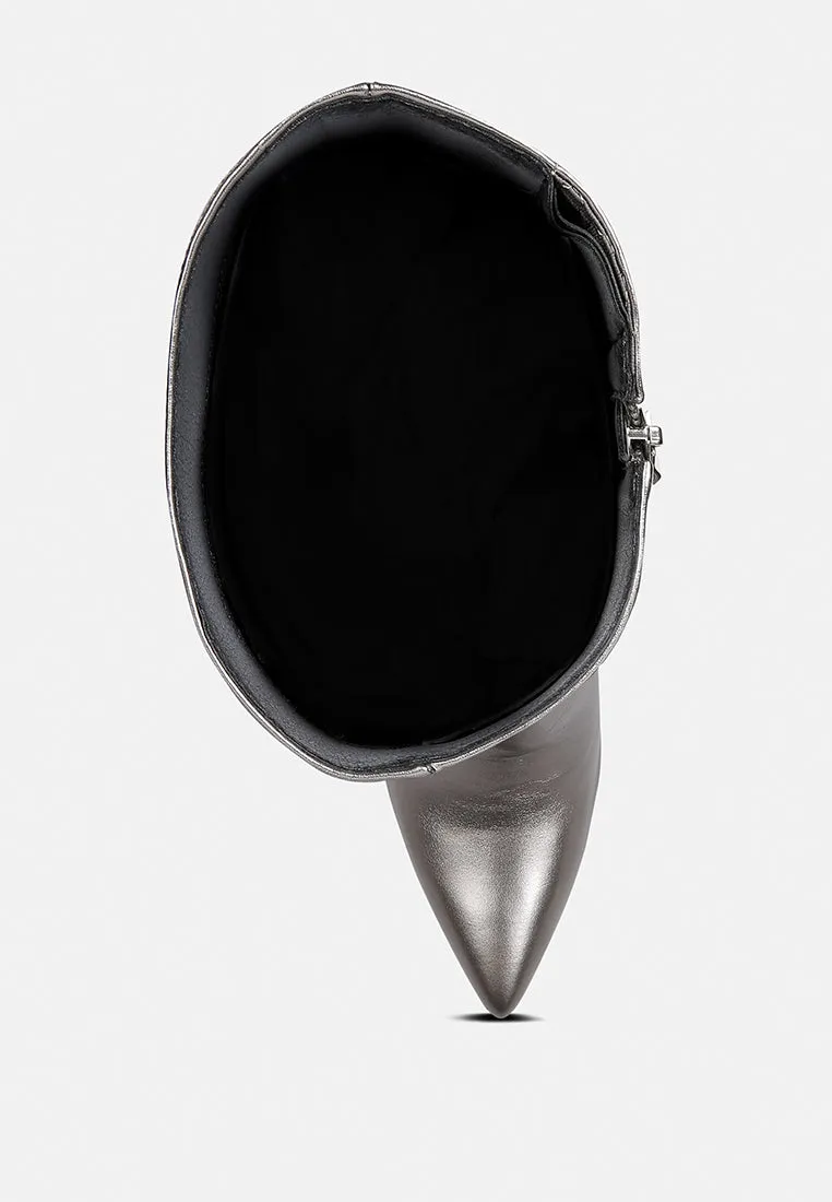 New Expression Metallic Ruched Stiletto Calf Boots By Ruw
