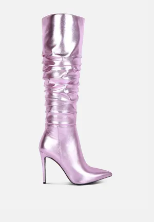 New Expression Metallic Ruched Stiletto Calf Boots By Ruw