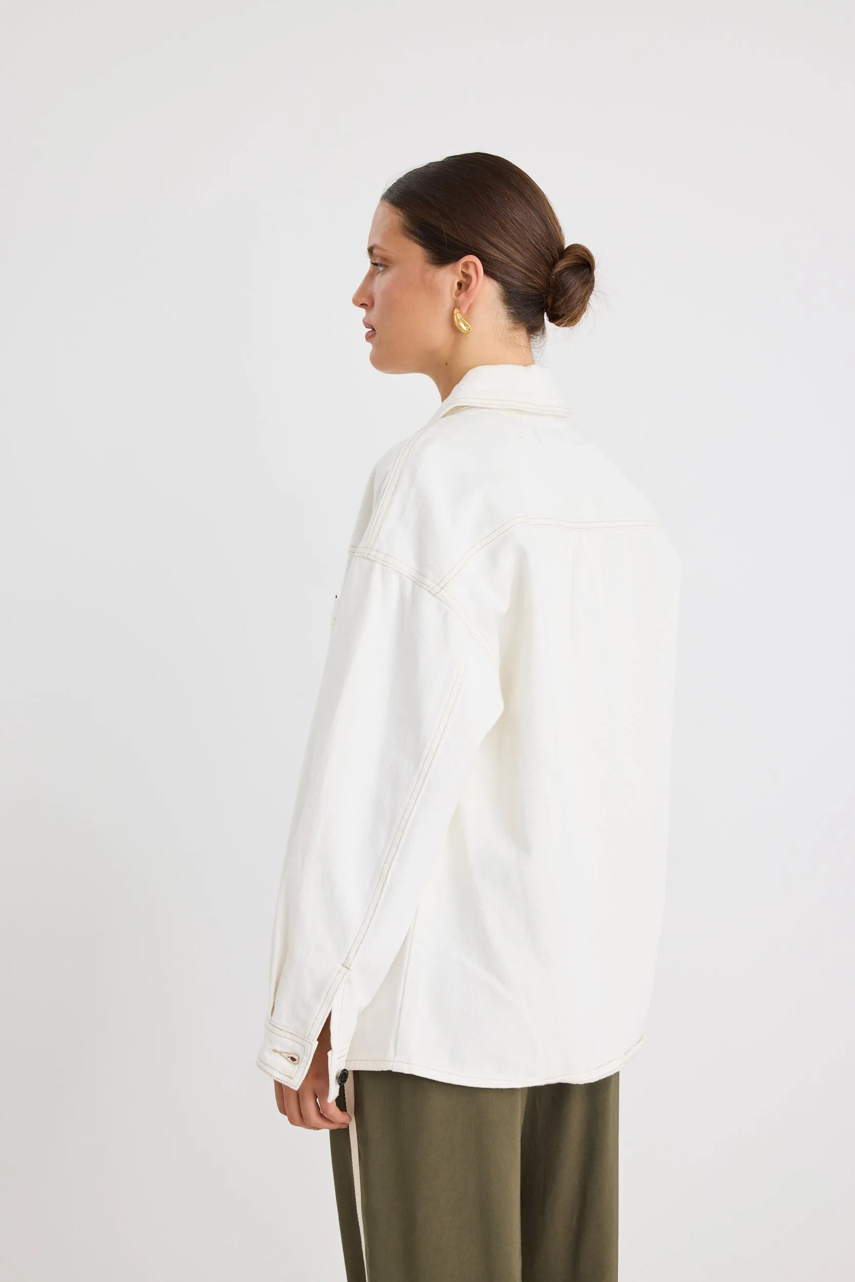 Outback Soft Ivory Relaxed Patch Pocket Denim Shacket