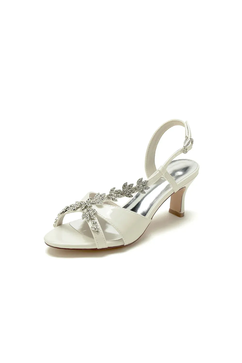 Peep Toe Wedding Block Heels with Rhinestone