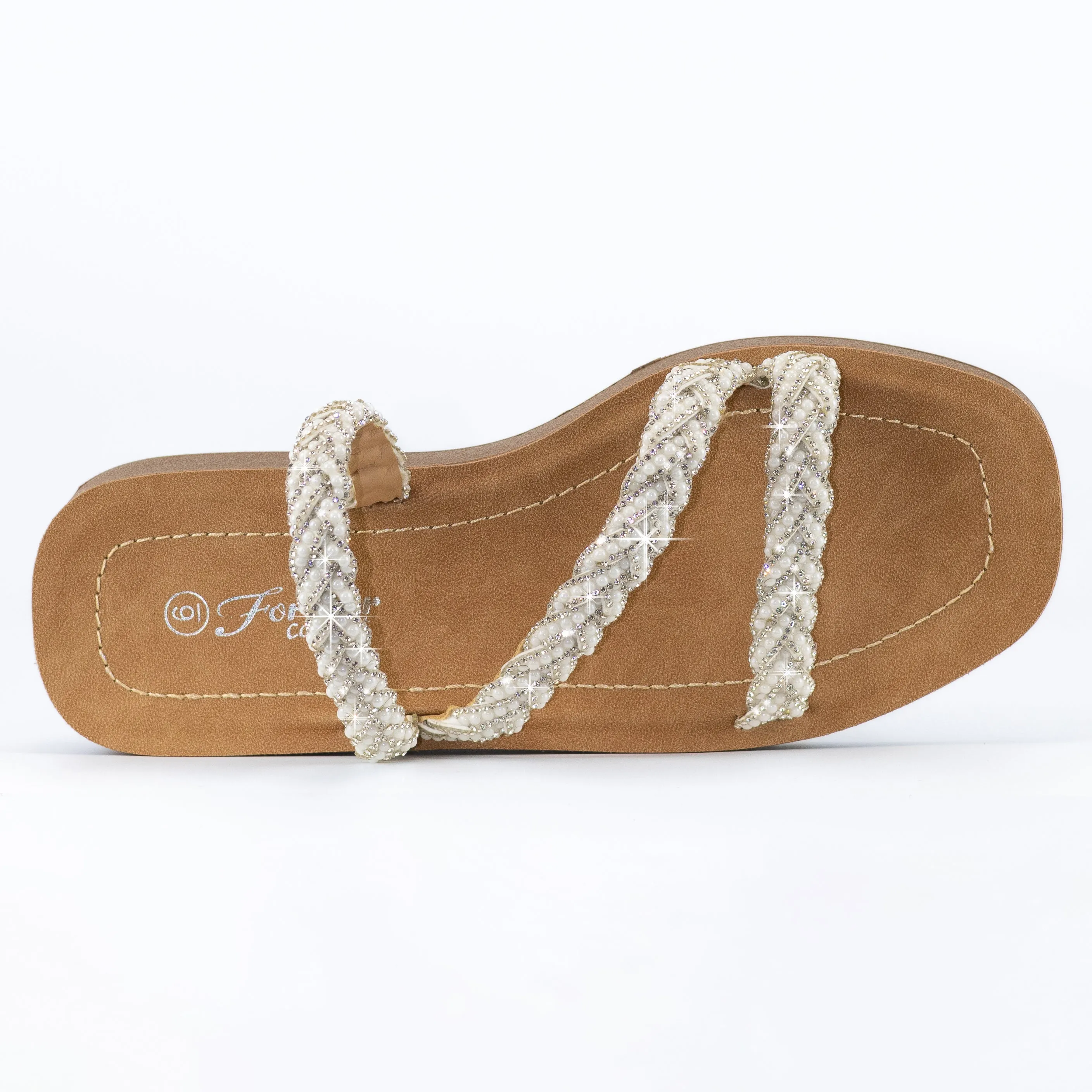 Perla - Rhinestone Braided Straps Slip-On Sandals