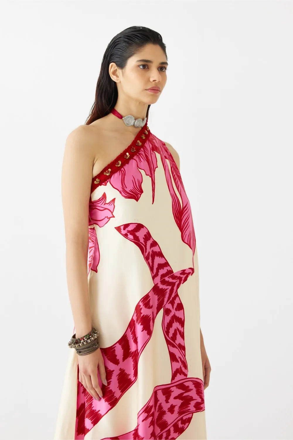 PINK APHRODITE  ONE SHOULDER KURTA & FLARED PANTS CO-ORD
