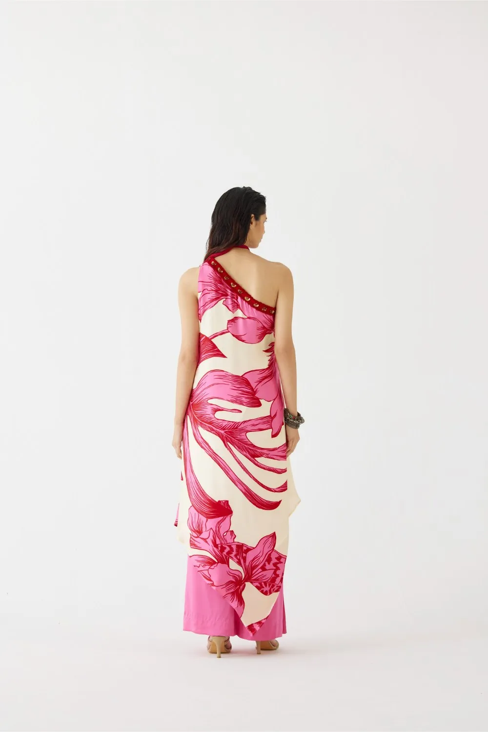 PINK APHRODITE  ONE SHOULDER KURTA & FLARED PANTS CO-ORD