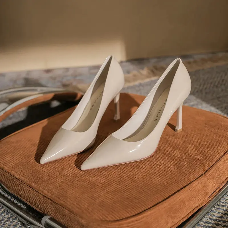 Pointed high heels fine heeled simple versatile high-heeled single shoes