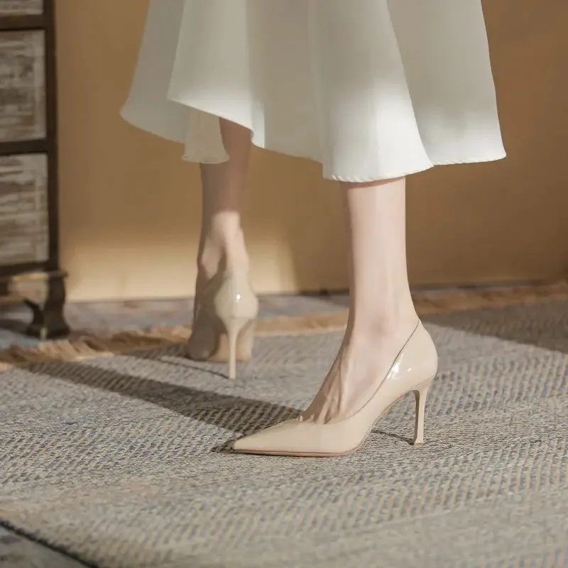 Pointed high heels fine heeled simple versatile high-heeled single shoes