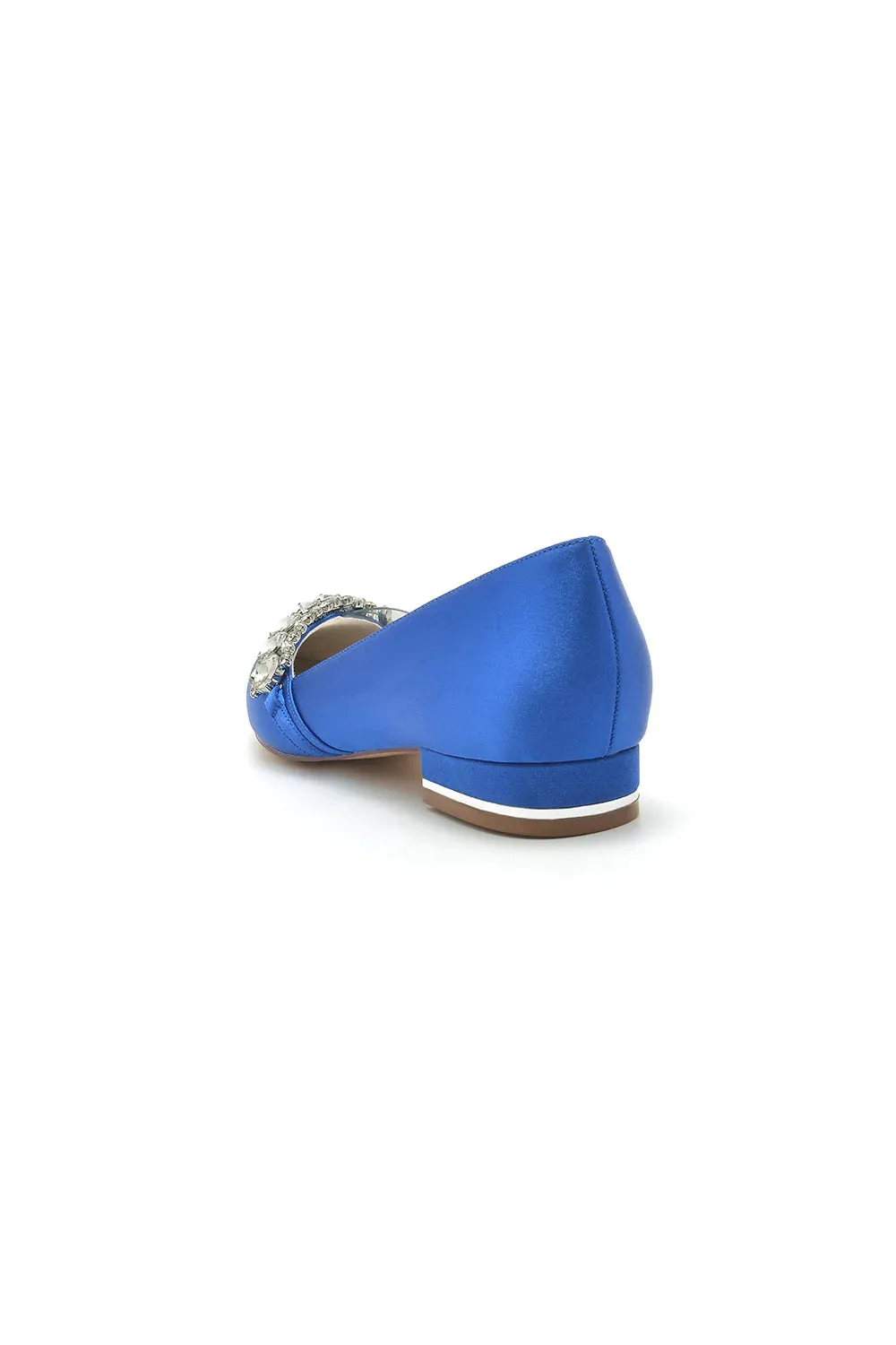 Pointed Toe Slip-on Satin Low Heels With Rhinestone
