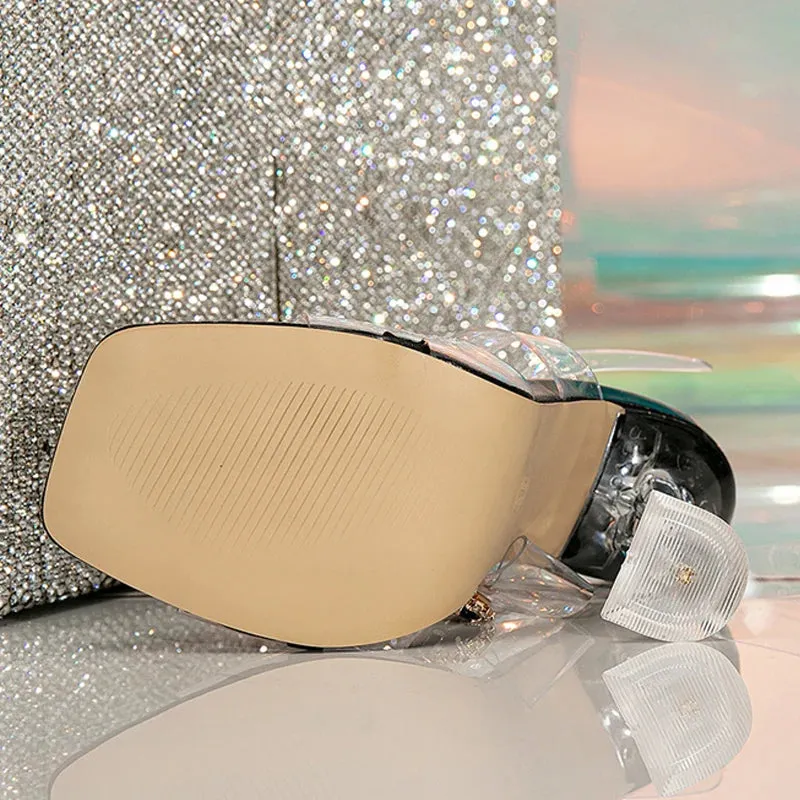 PVC Transparent Sandals Women Summer Sexy Square Toe Crystal Diamond Chain Party Clear Shoes Strange High Heels