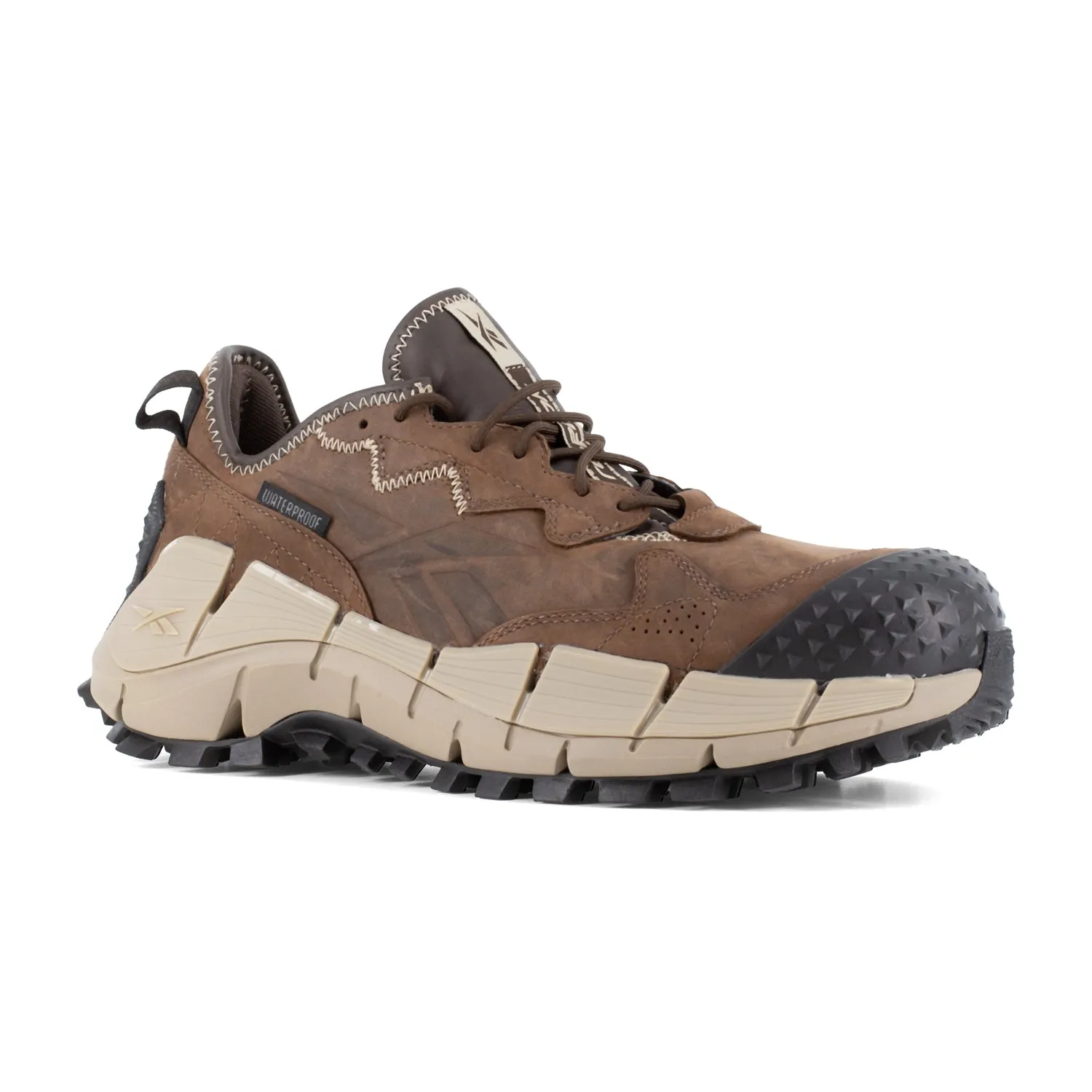 Reebok Mens Zig Kinetica Edge II Brown Leather Waterproof Hiker Work Shoes 12 M
