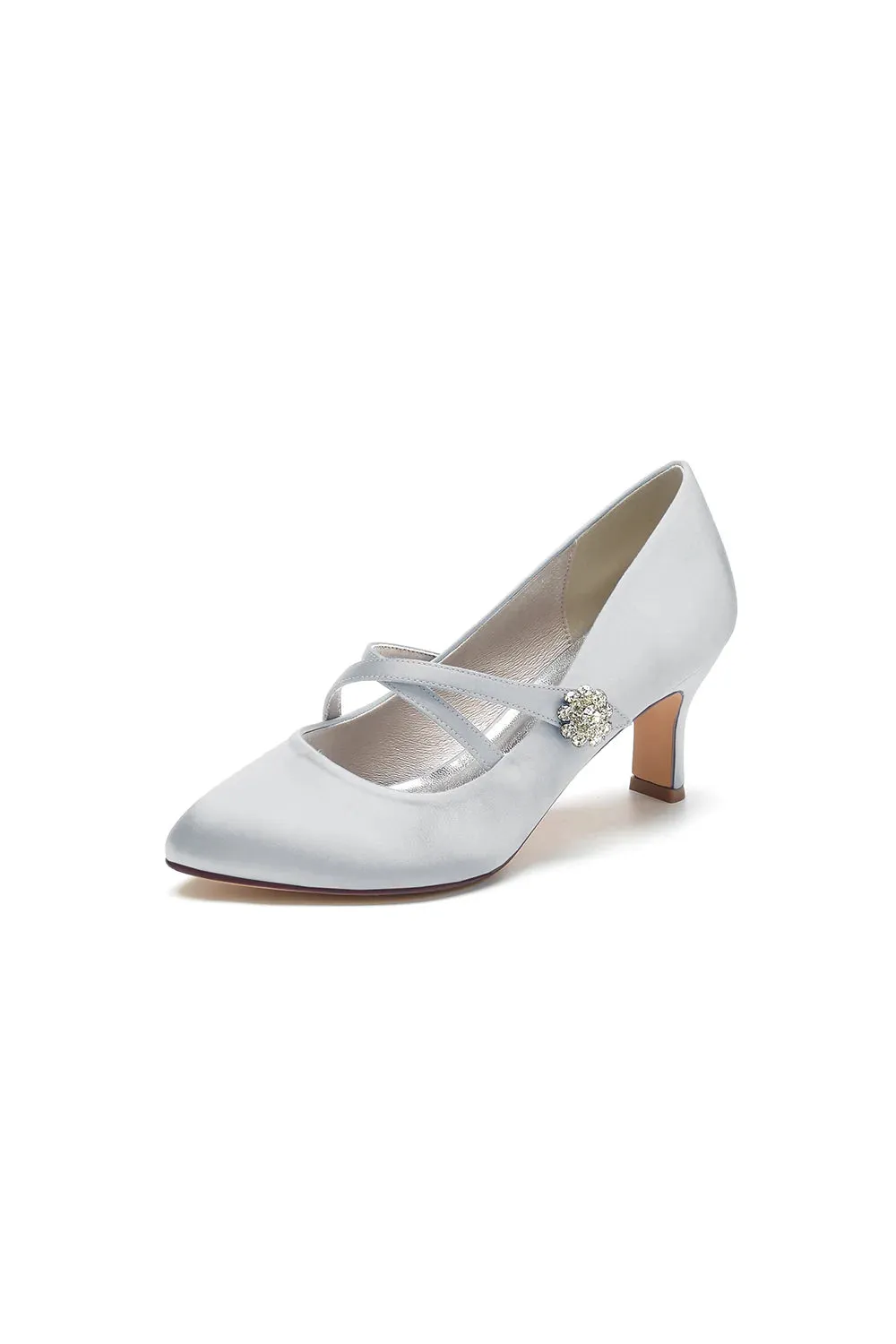 Rhinestone Pointed Toe Satin Stiletto Heels