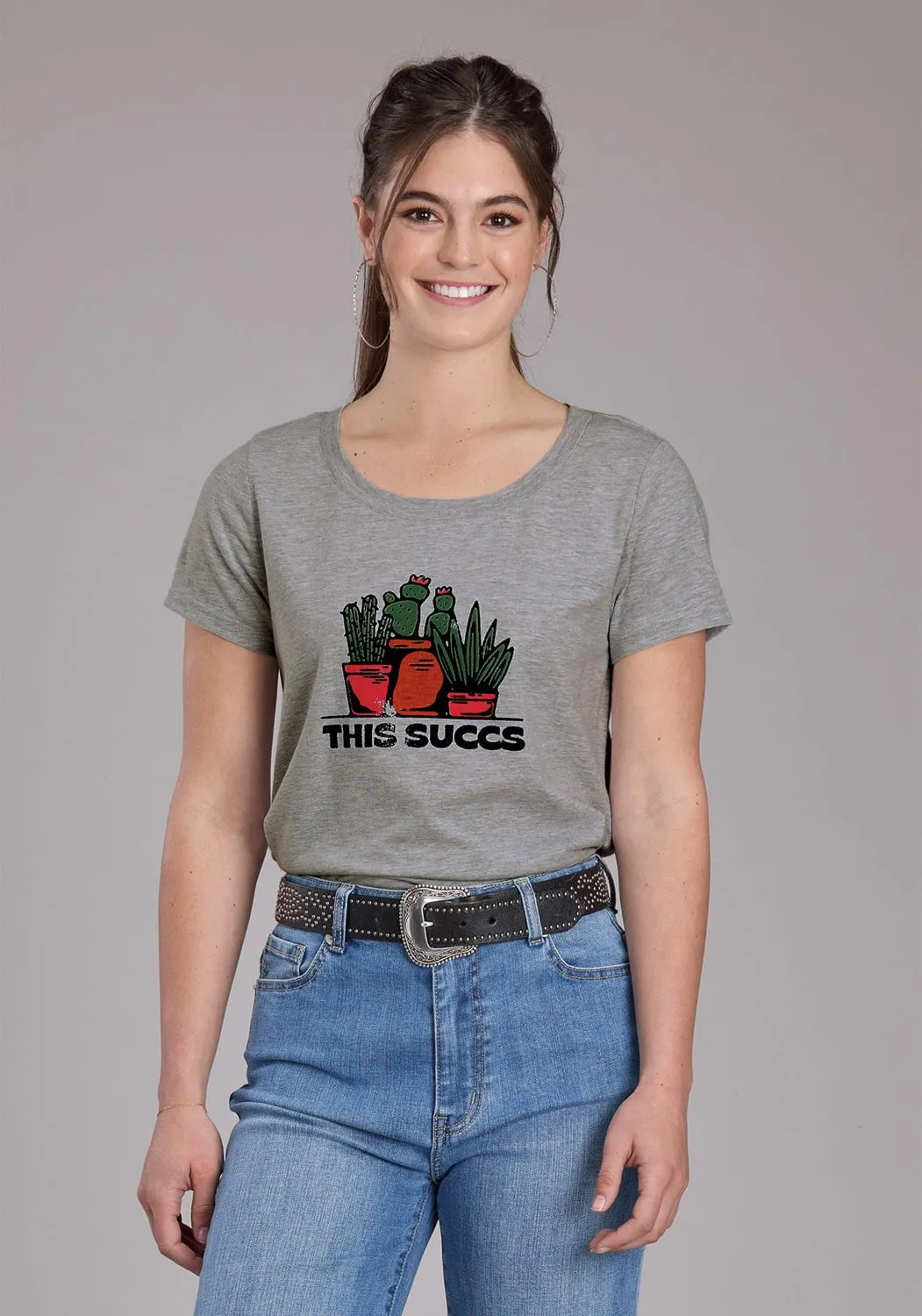 Roper Womens 2448 This Succs Grey Cotton Blend S/S T-Shirt