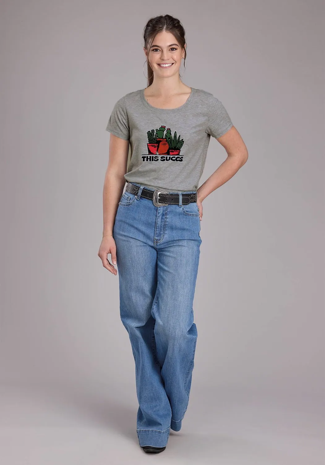 Roper Womens 2448 This Succs Grey Cotton Blend S/S T-Shirt