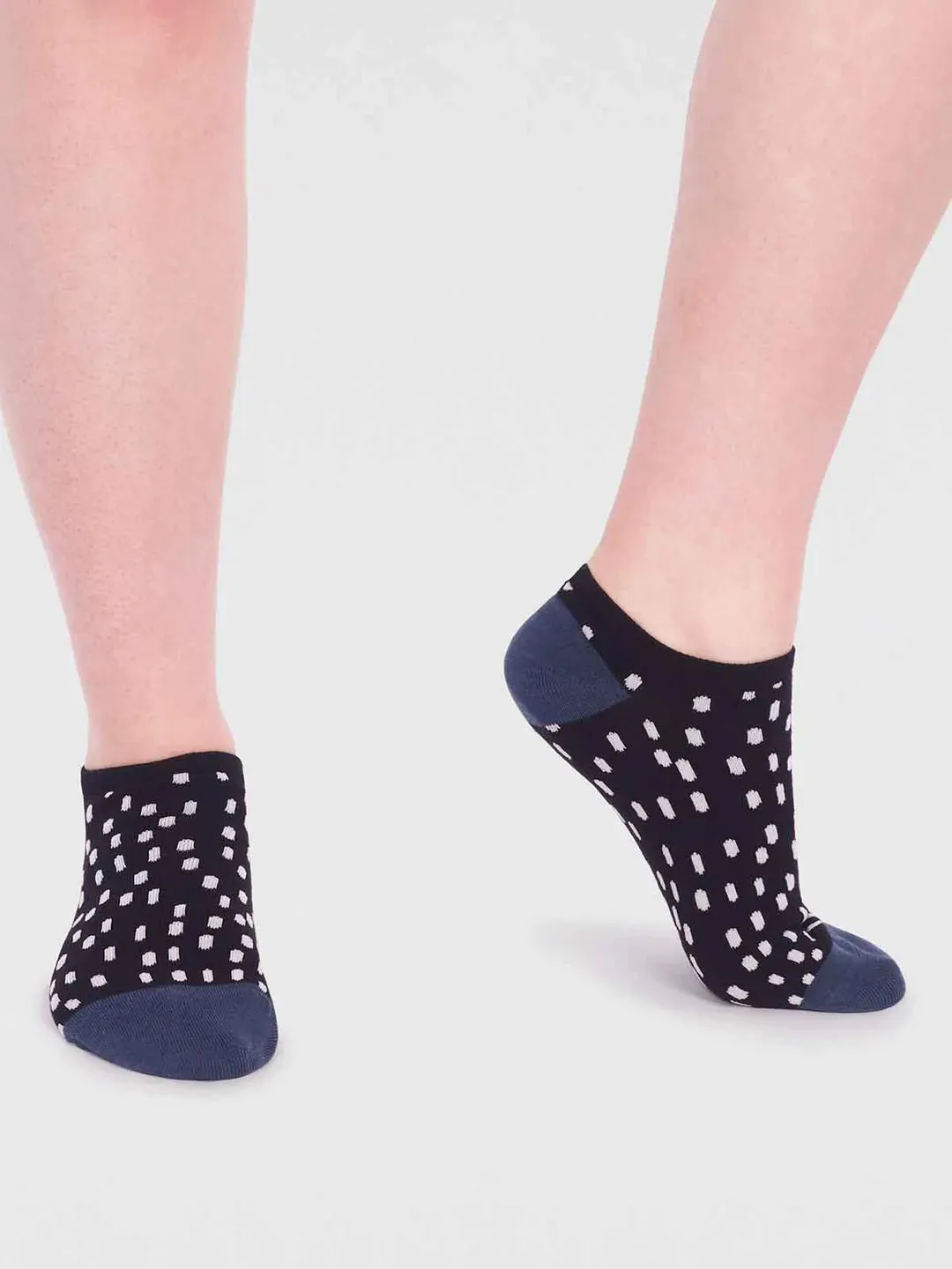 Serena Bamboo Spot Trainer Socks in Black by Thought, Size 4-7