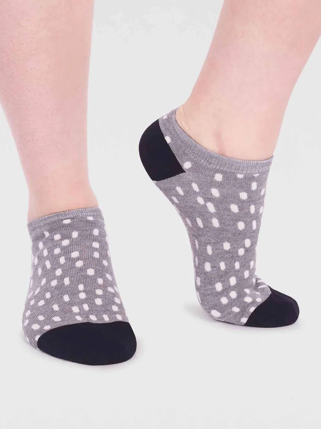 Serena Bamboo Spot Trainer Socks in Grey Marle by Thought, Size 4-7